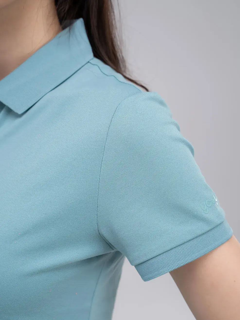 Áo polo nữ mắt chim in logo - Xanh ngọc - S