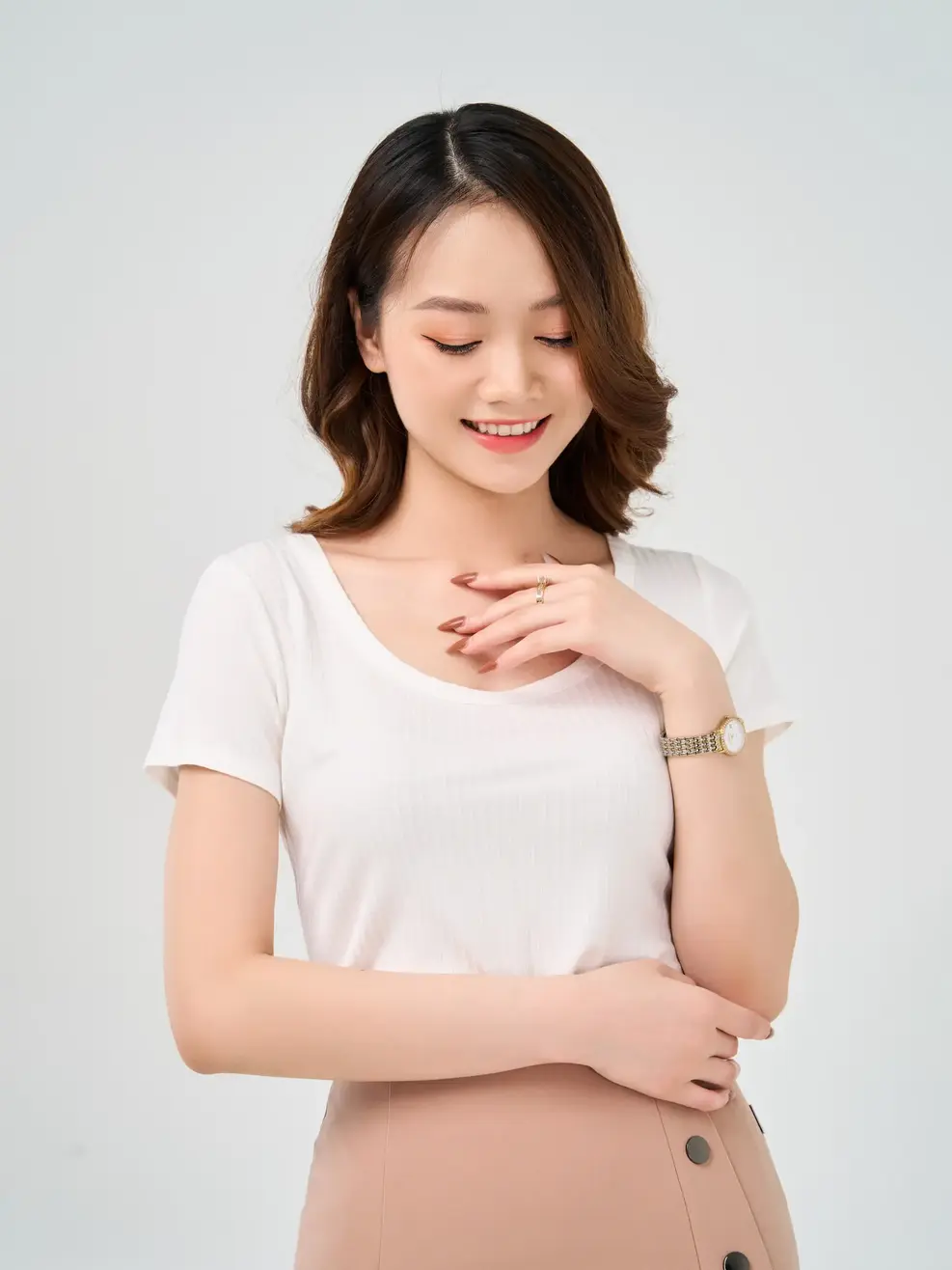 Áo thun cổ vuông - Trắng - XL