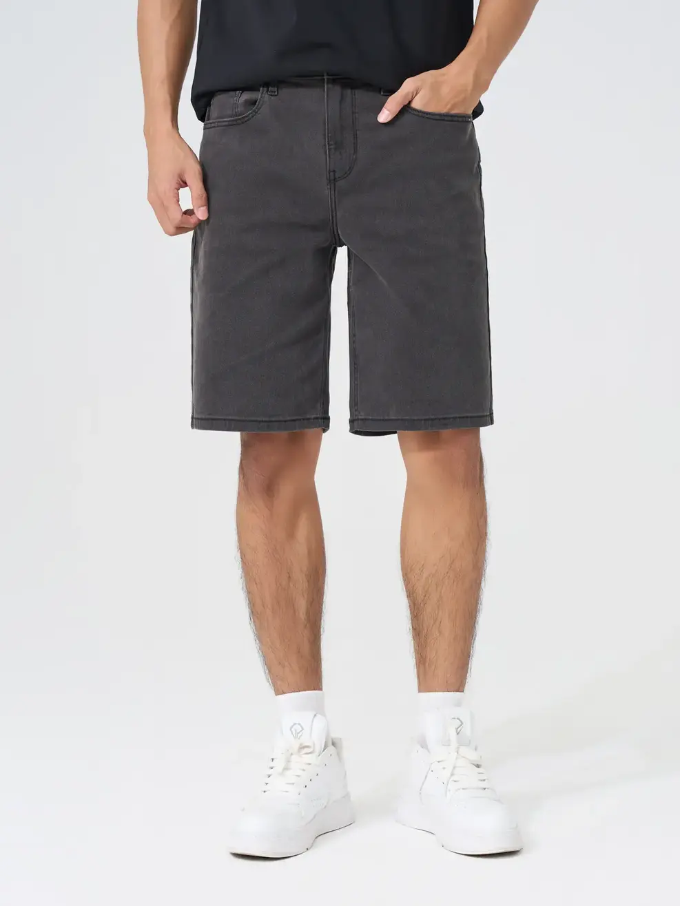 Quần Short Jeans Nam Regular Cạp Chun - Đen Khói - 28