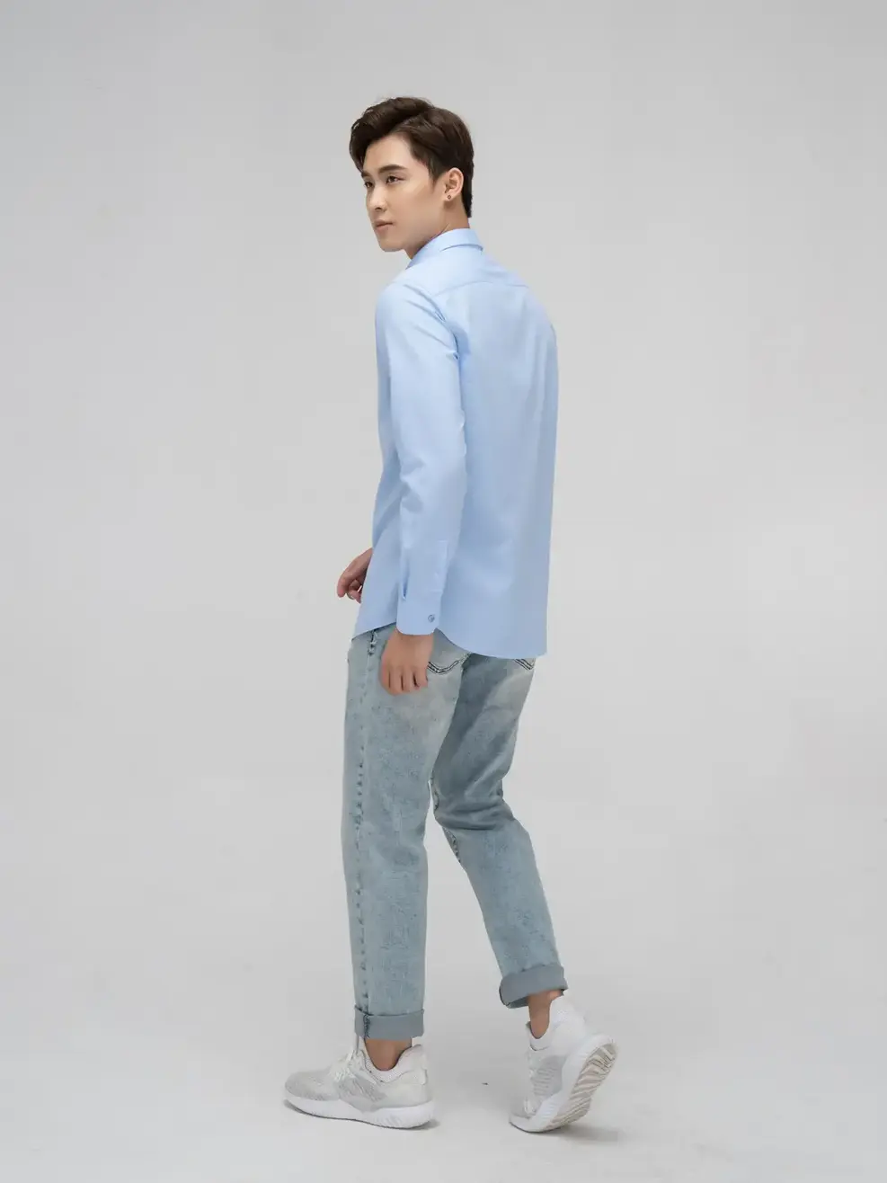 Sơ mi nam dài tay slim - Xanh nhạt - 3XL