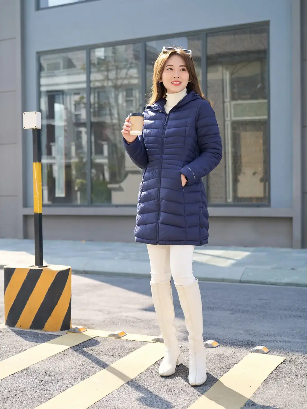 Phao nữ Yody dáng dài - Tím than - XL