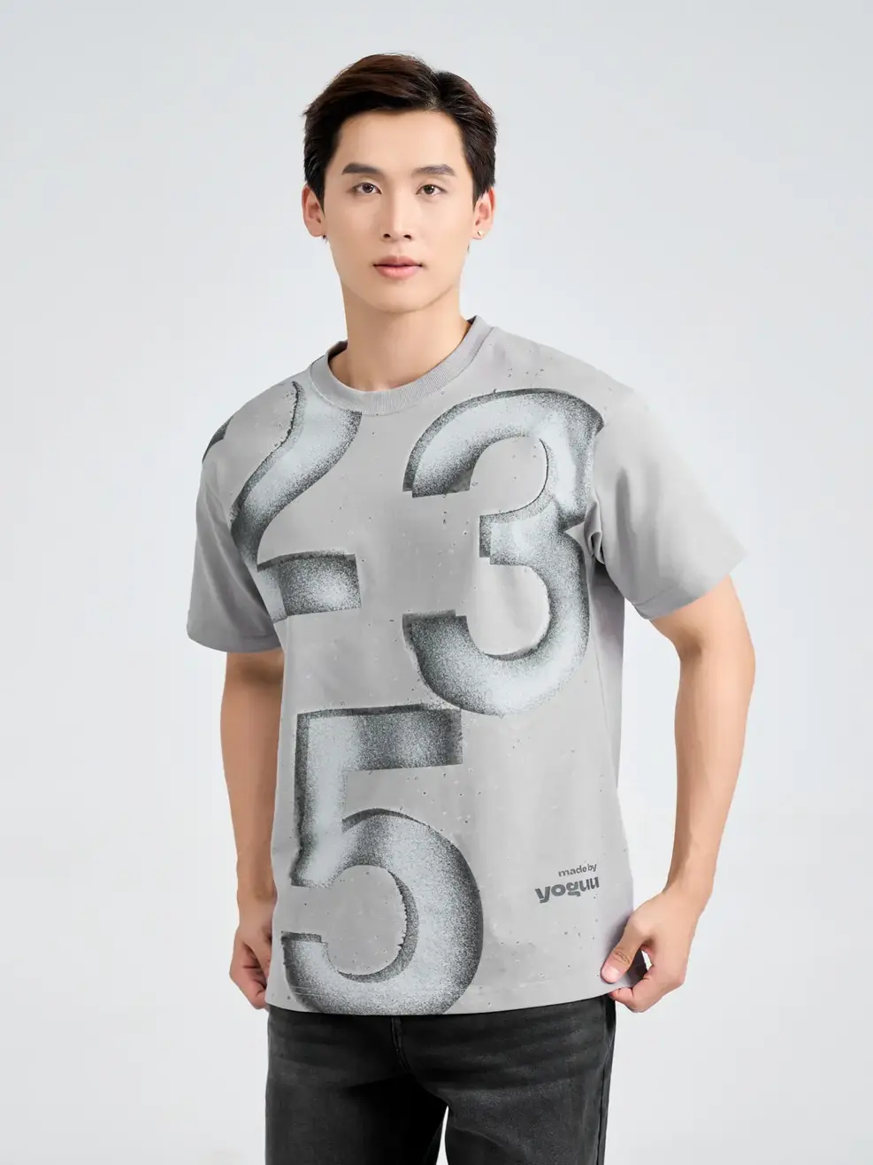 ÁO Tshirt Yoguu Random Number - Ghi Đậm - 1