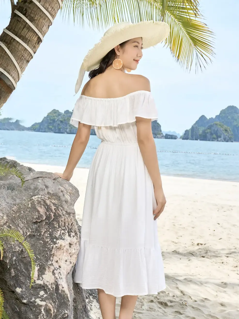 Váy maxi trễ vai - Trắng - S