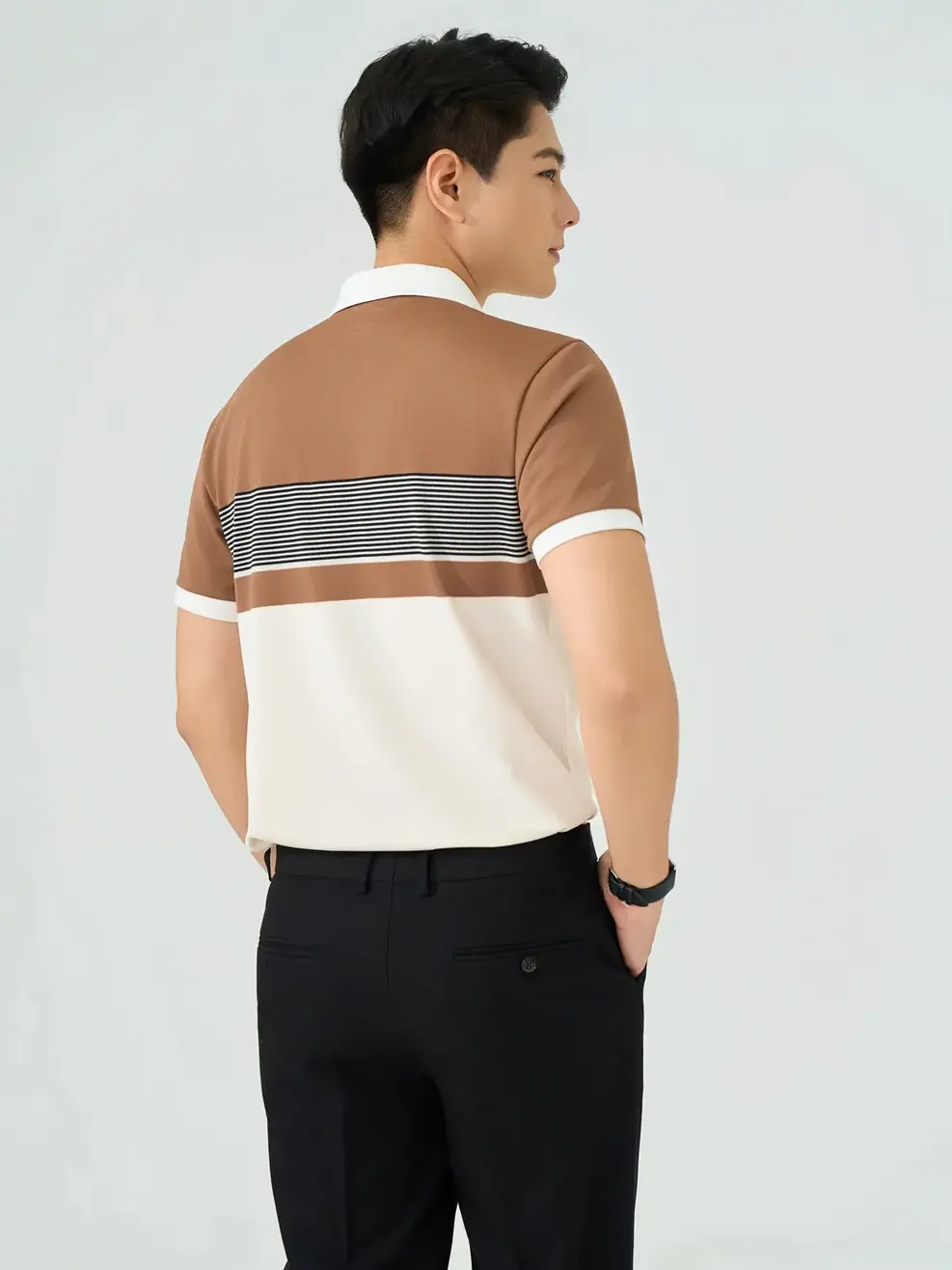 Áo Polo Nam Pha Phối Kẻ - Kẻ Nâu 191 - M