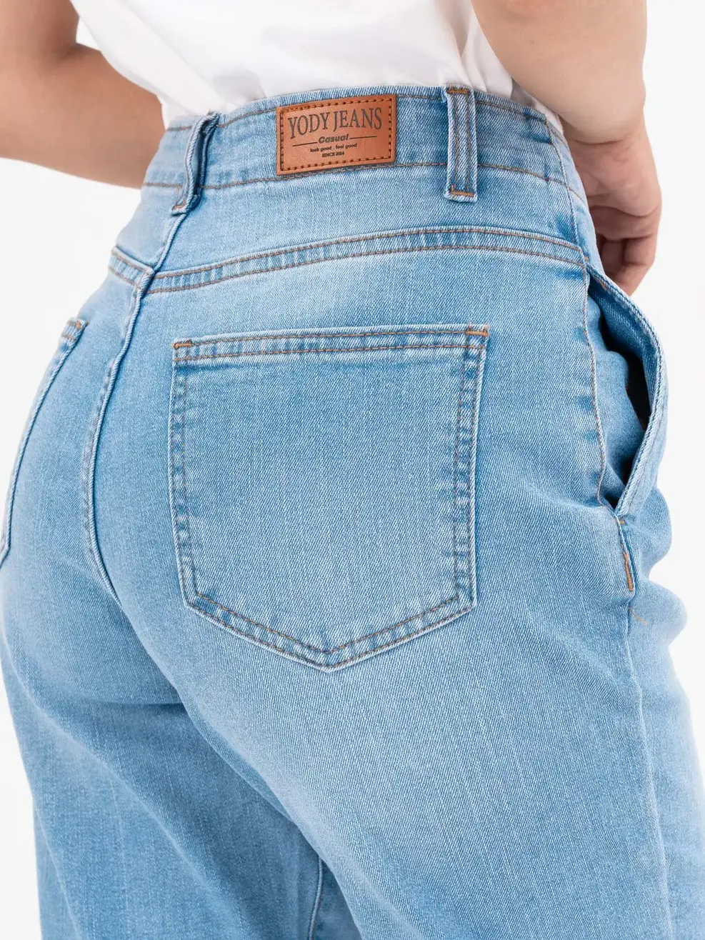 Jean nữ baggy cạp liền co giãn - Xanh nhạt - 31