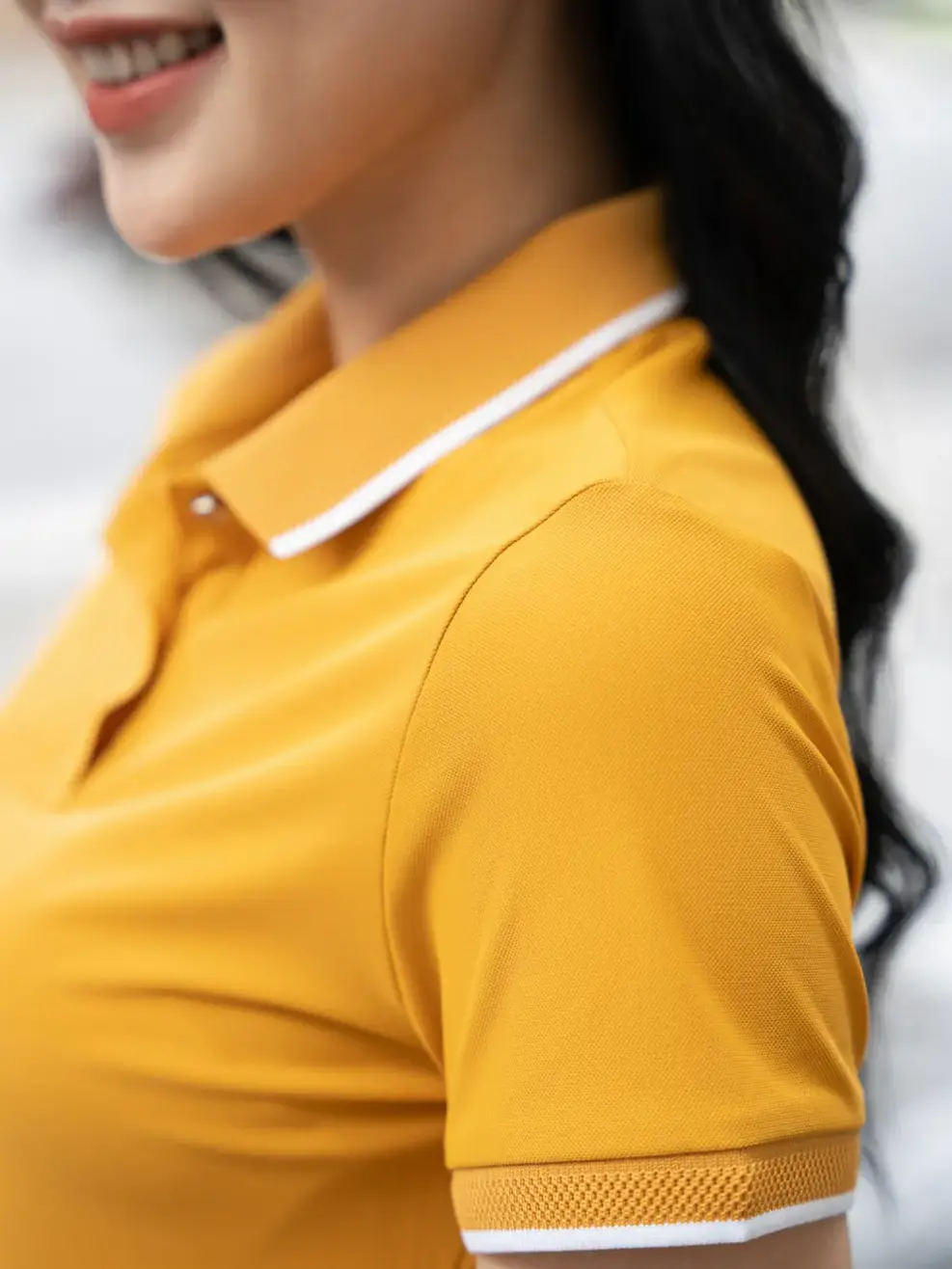 Áo Polo nữ Airycool bo quả trám - Vàng - S