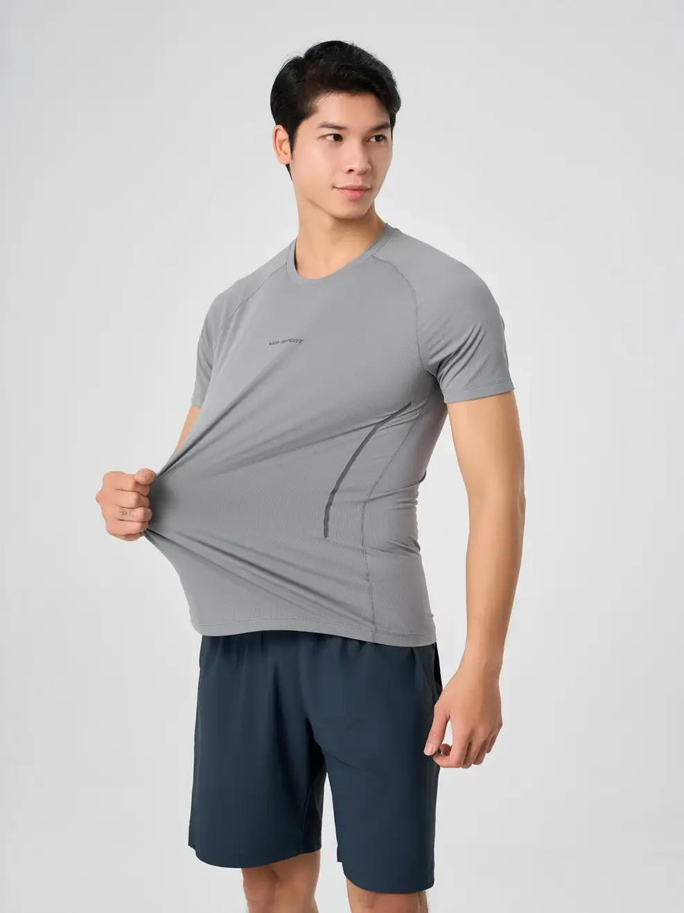 Áo Phông Nam Thể Thao Tay Raglan In Sườn - Xám 020 - XL