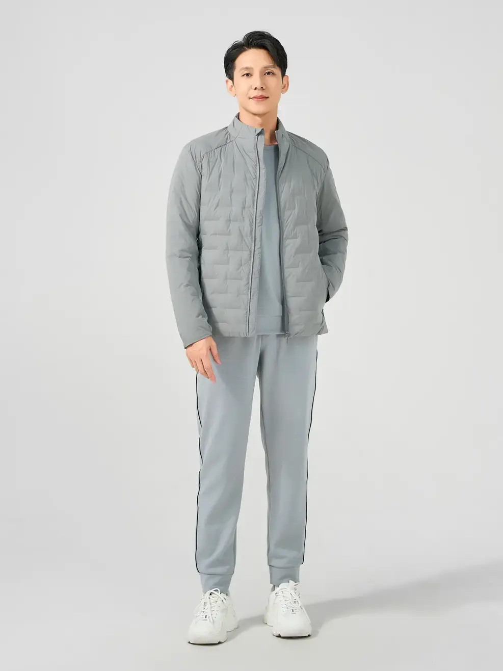 Phao Vip Lông Vũ Nam Ép Bonding Phối Nách - Ghi nhạt - M