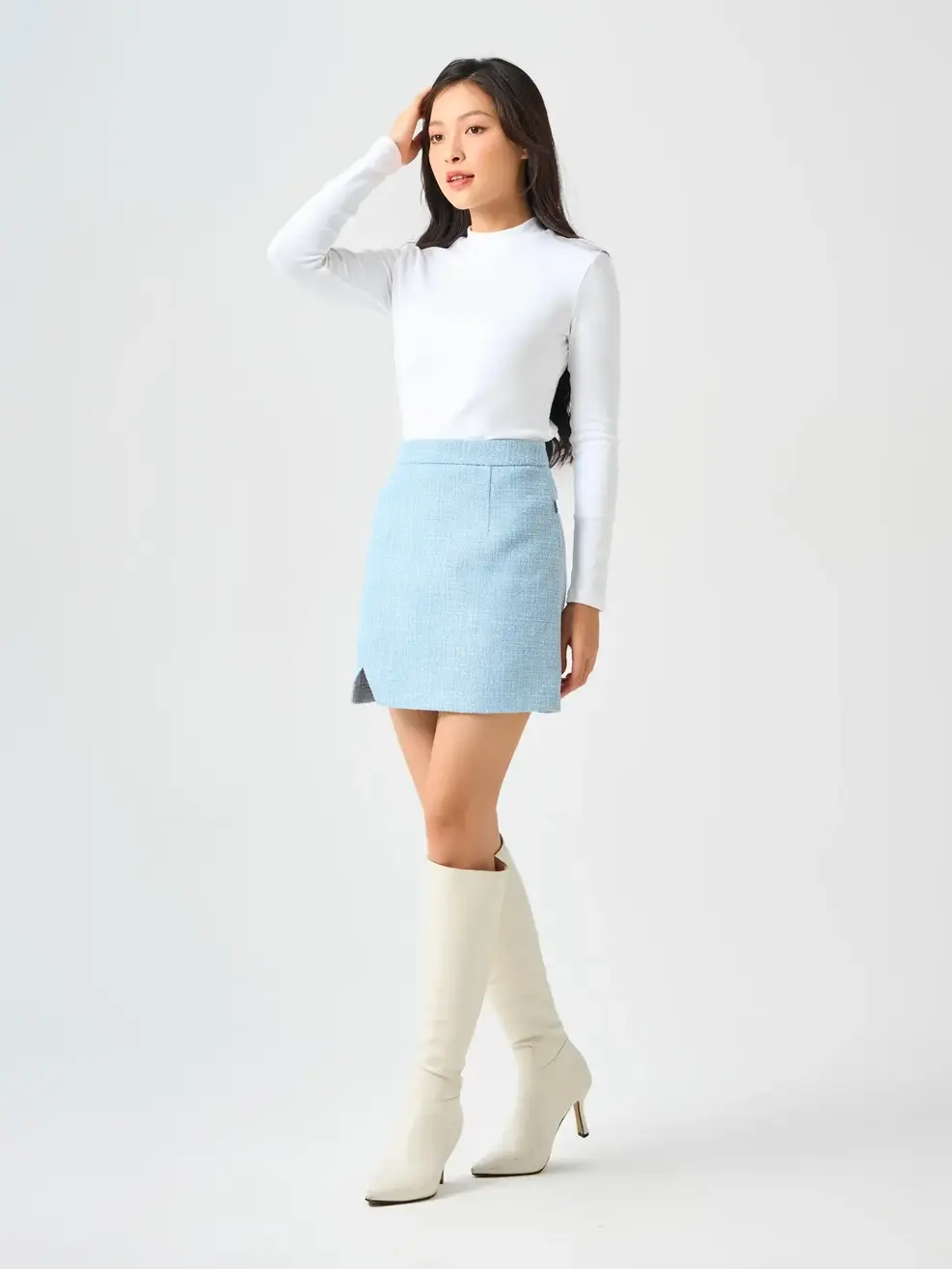 Áo Thu Đông Nữ Rip Cổ 3cm - Trắng - S