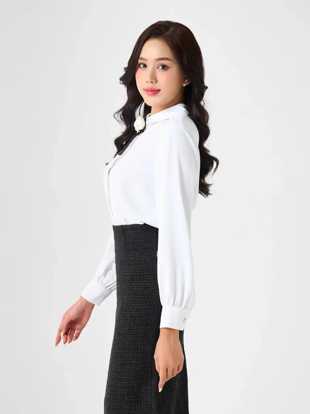 Sơ Mi Dài Tay Nữ Hoa Nơ - Trắng - S