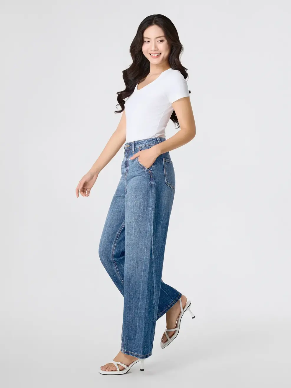 Quần Jeans Gai Xanh Ống Suông Vặn - Màu chàm 002 - 26