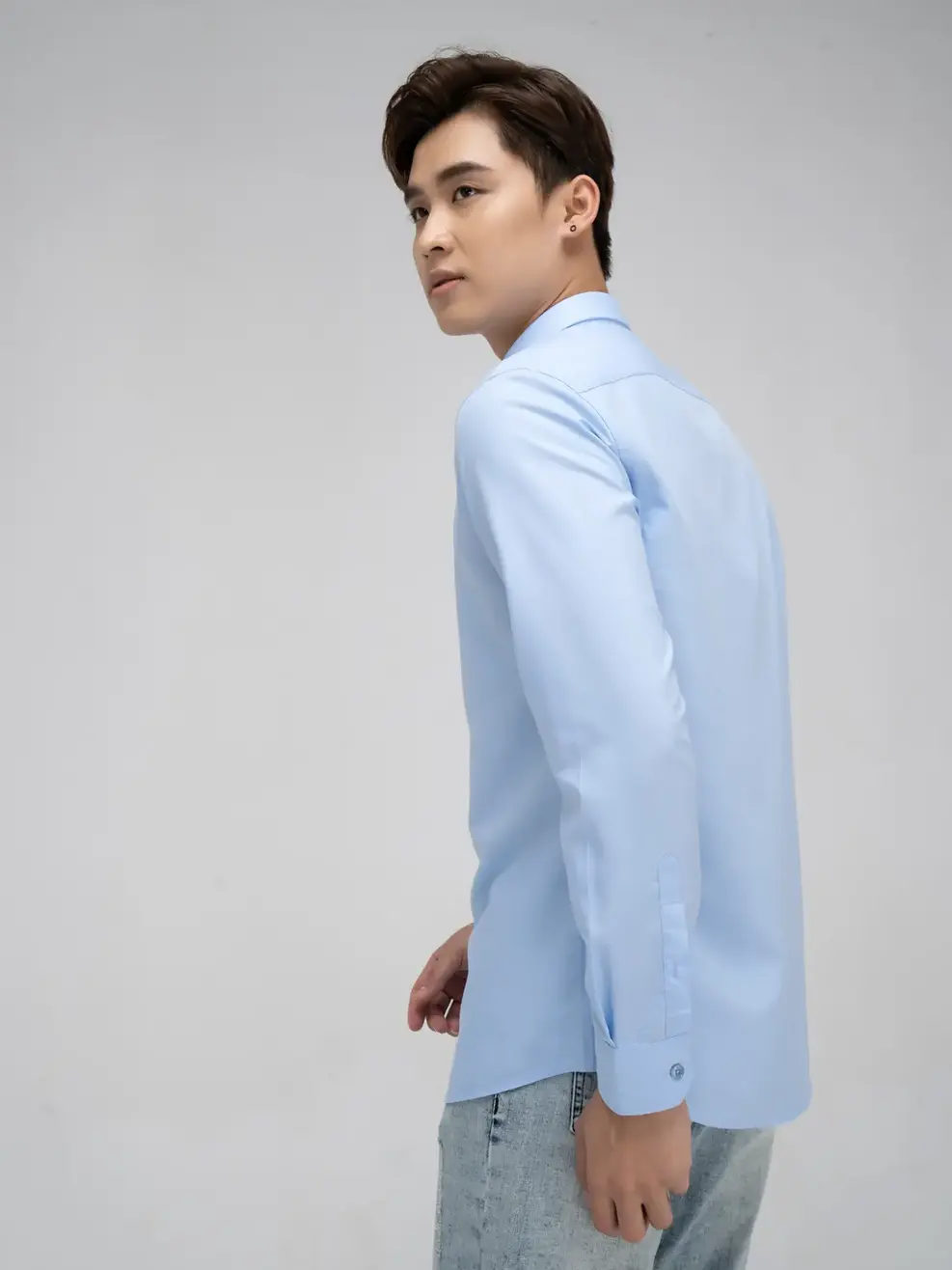Sơ mi nam dài tay slim - Xanh nhạt - 3XL