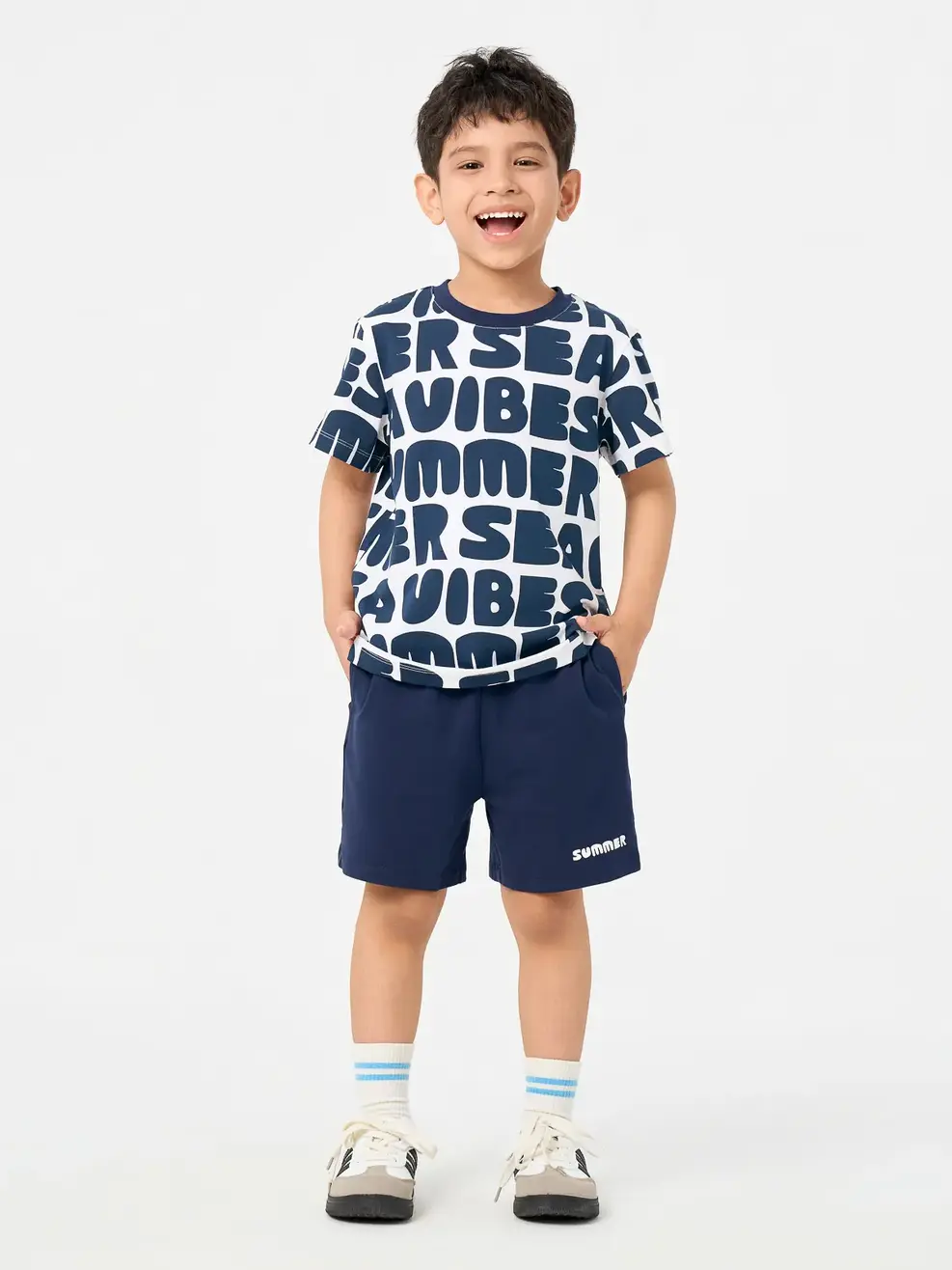 Bộ Đồ Bé Trai Summer - Hoạ Tiết Tím Than 138 - 110