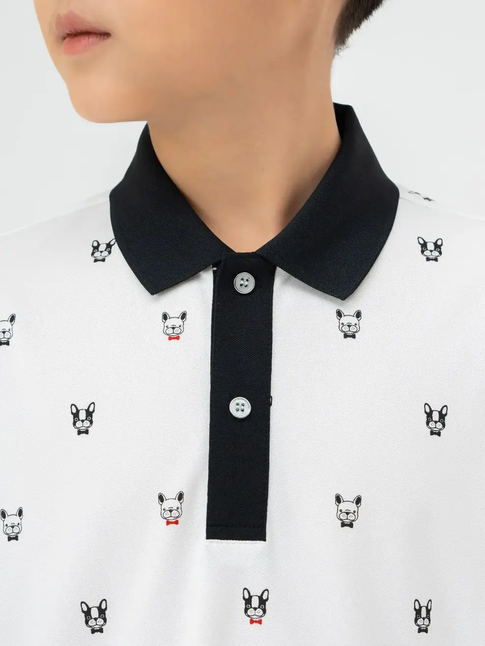 Áo Polo Trẻ Em Mắt Chim In Cún - Trắng phối đen - 8