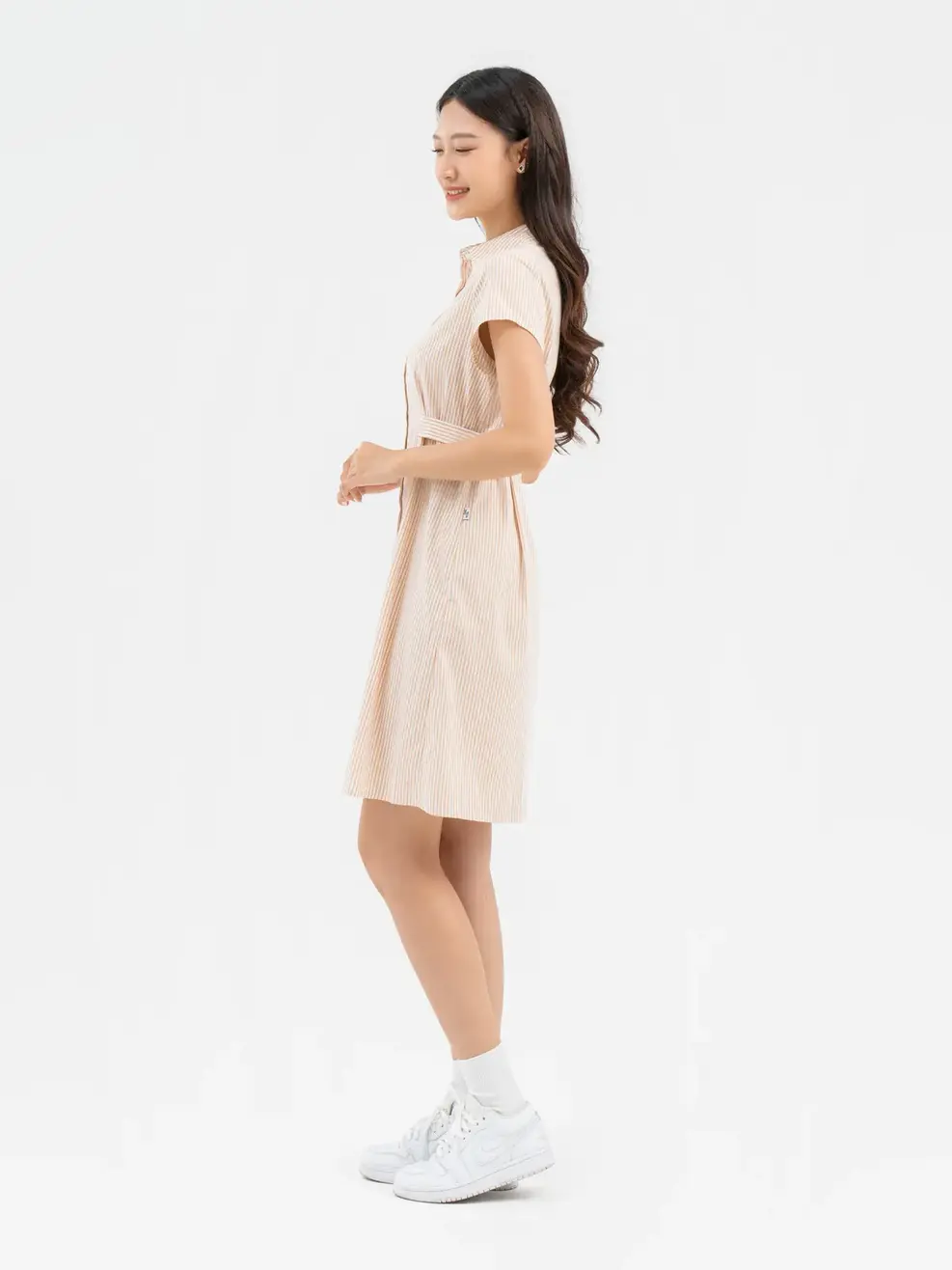 Váy Nữ Sơmi Kẻ - Kẻ cam - S