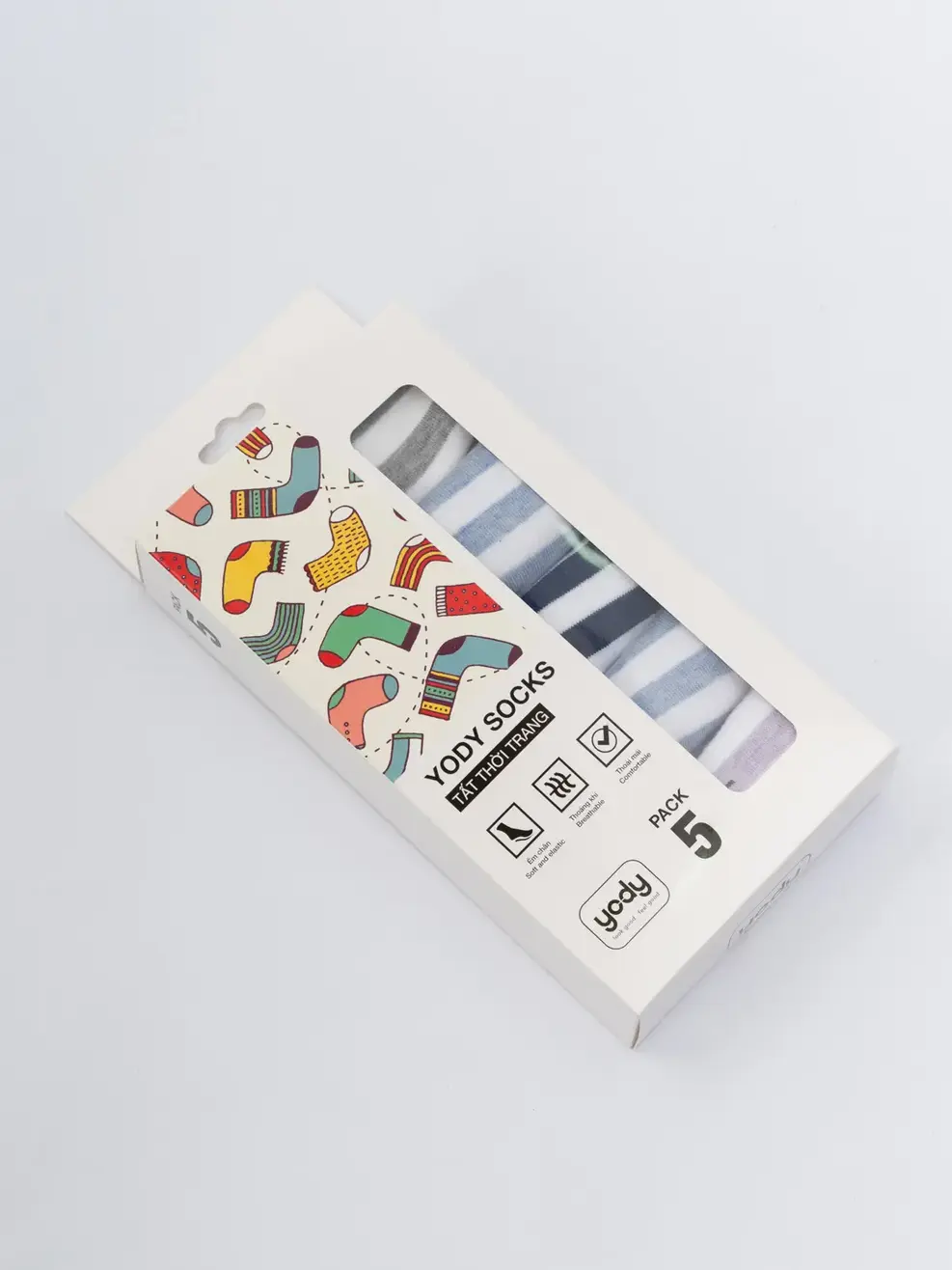 Hộp tất nữ cổ ngắn kẻ ngang nữ tính