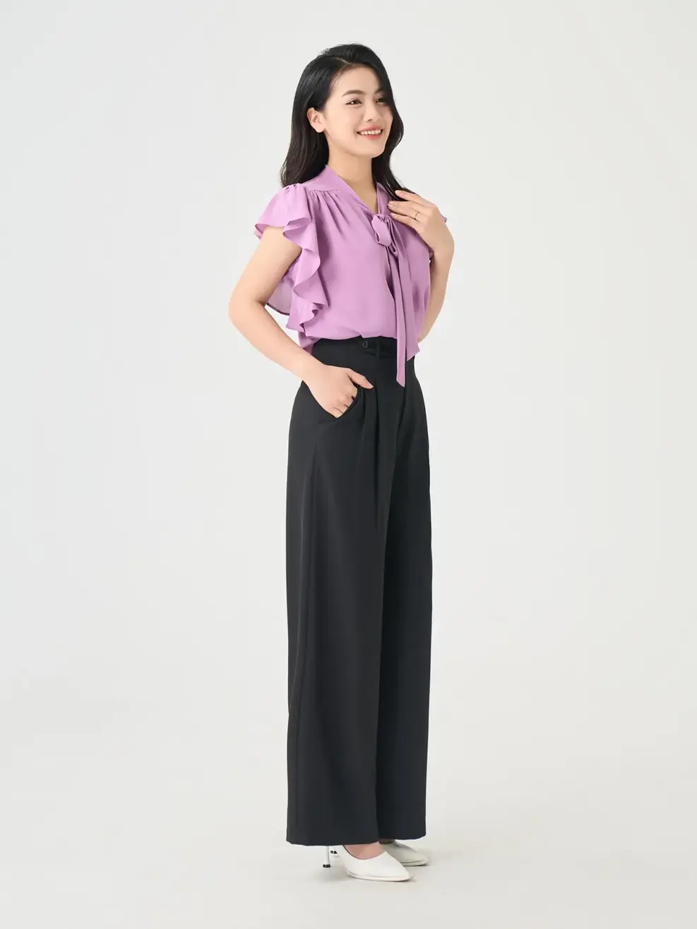 Quần Âu Nữ Dáng Suông Ly Túi Cơi Chéo - Đen - S