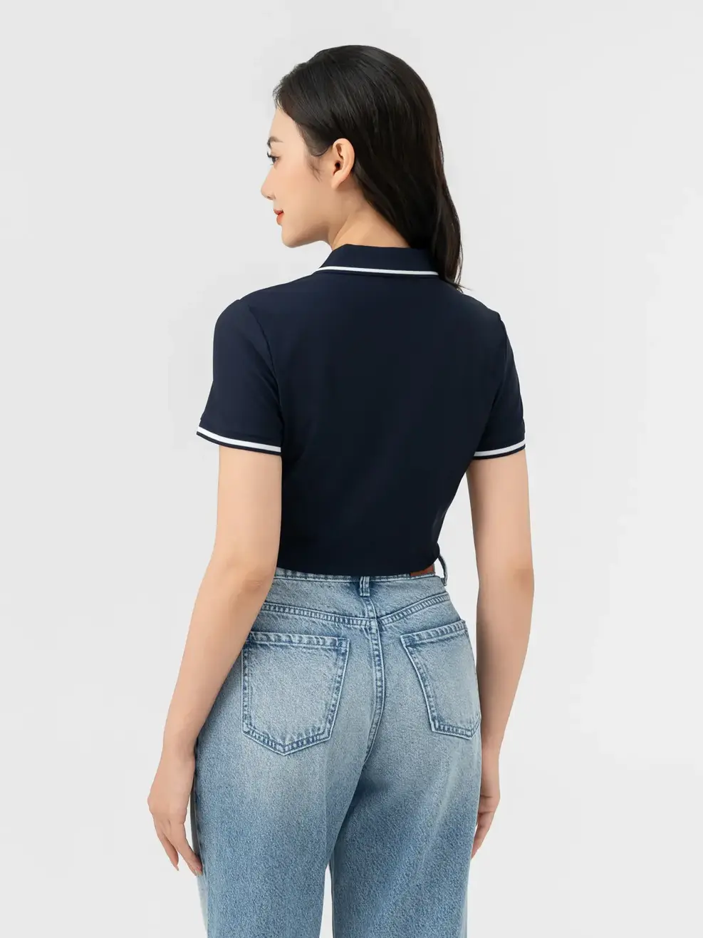 POLO THỂ THAO NỮ PHỐI LÉ NỔI BẬT - Tím than - S