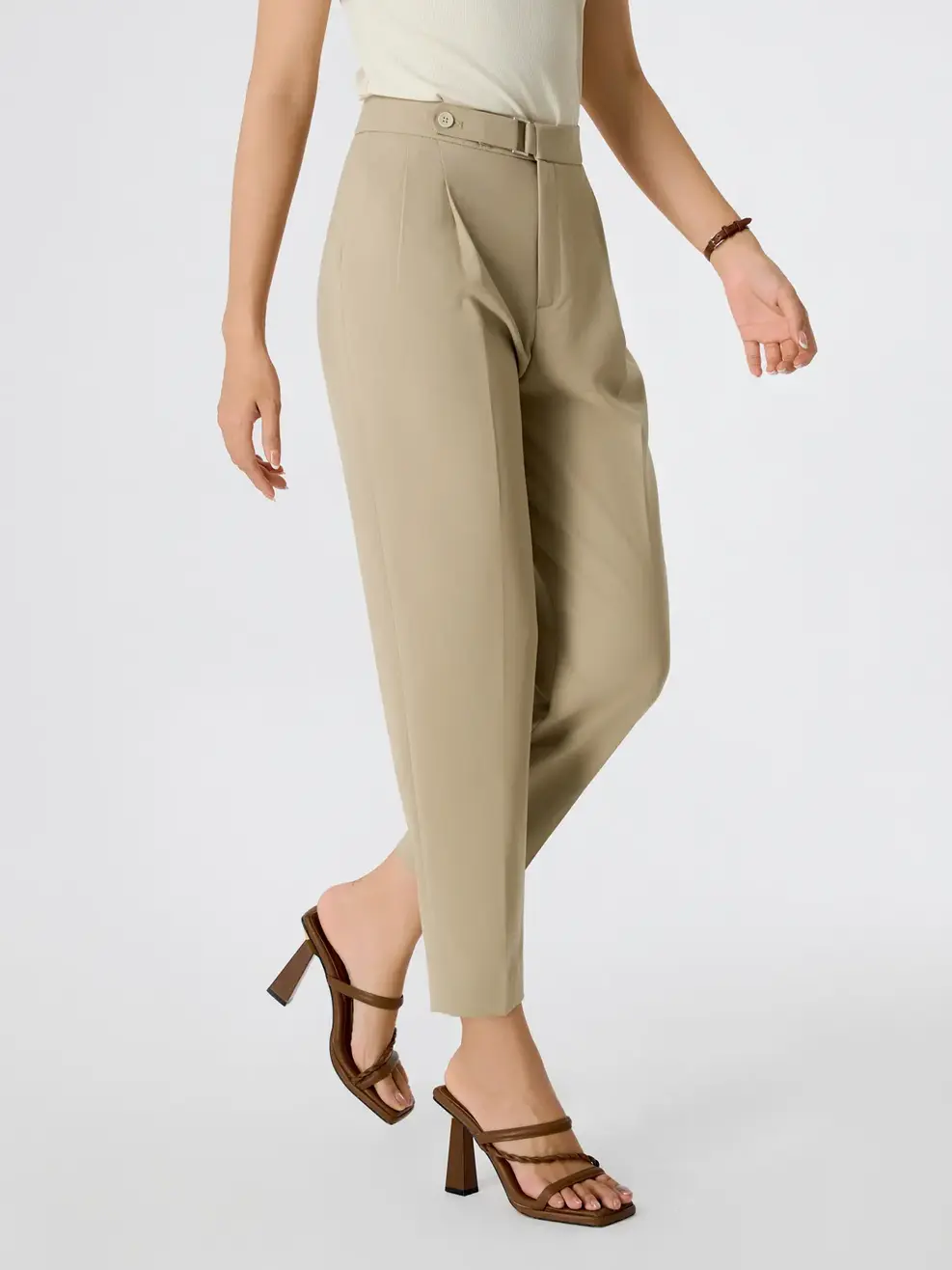 Quần Âu Nữ Baggy Trang Trí Đai Cạp - BE VÀNG 02 - S