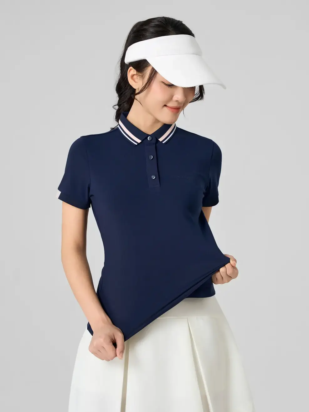 Polo Nữ Yody Sport Bo Cổ Dệt Kẻ Phối Màu - Tím than - S