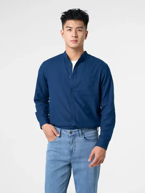 Áo Sơ Mi Nam Dài Tay Đũi Cổ Tàu
