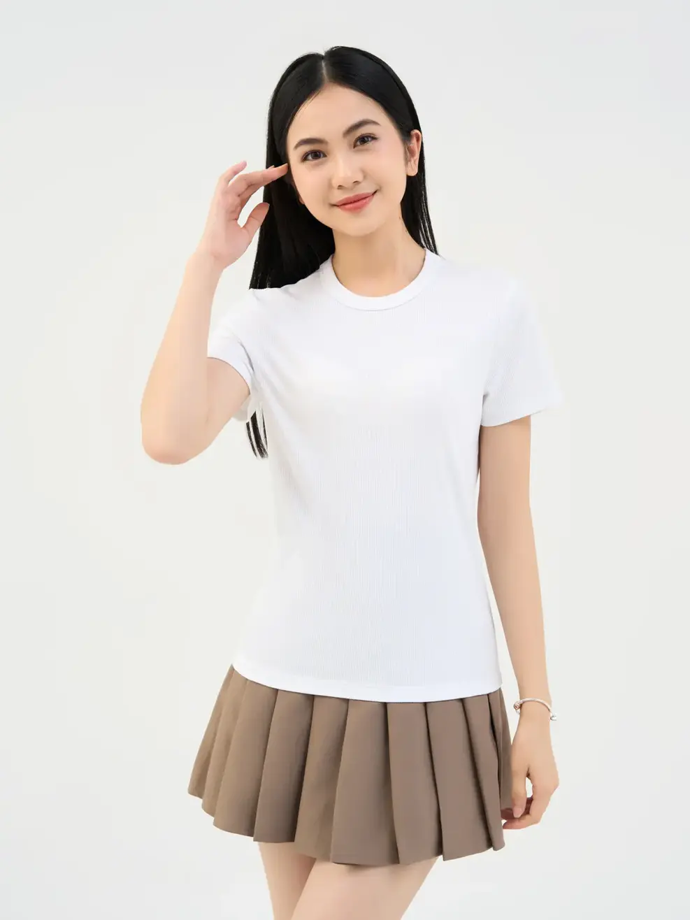 T-shirt Nữ Thun Ôm Vải Zip - Trắng - S