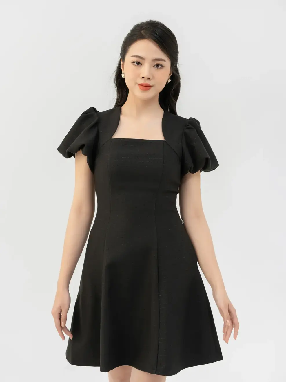 Váy 7 Mành Tay Bồng - Đen - S