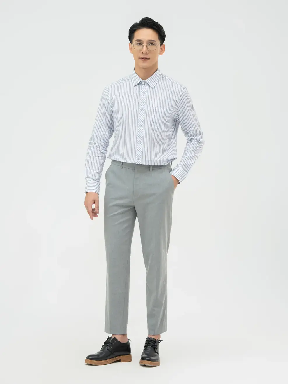 Sơ Mi Dài Tay Nam Kẻ Sọc Túi Ngực - Kẻ đỏ - M