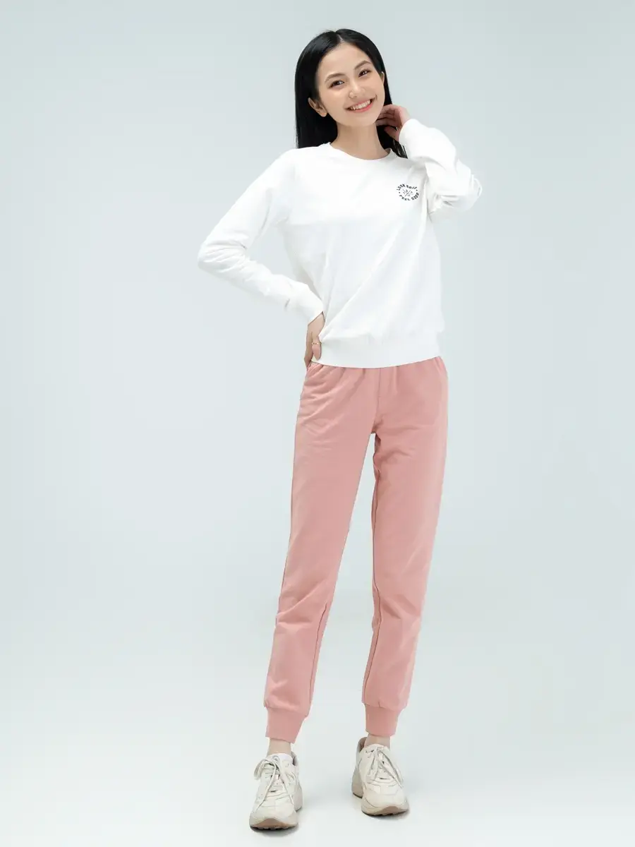 Bộ nữ in logo - Trắng hồng - L