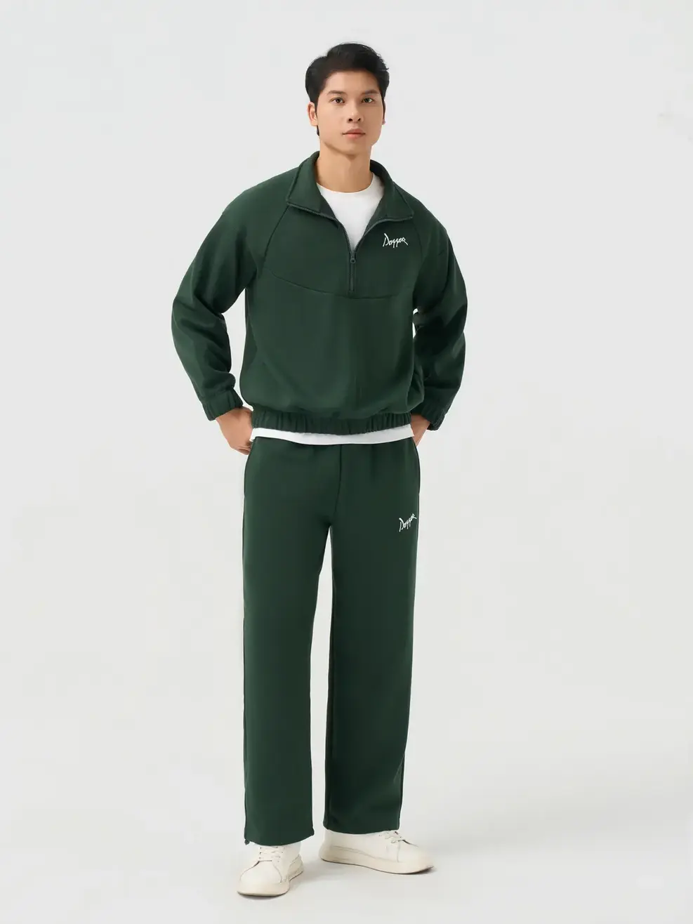 Bộ Đồ Nam Halfzip Thêu Chữ Nhỏ - Xanh Lá 127 - M