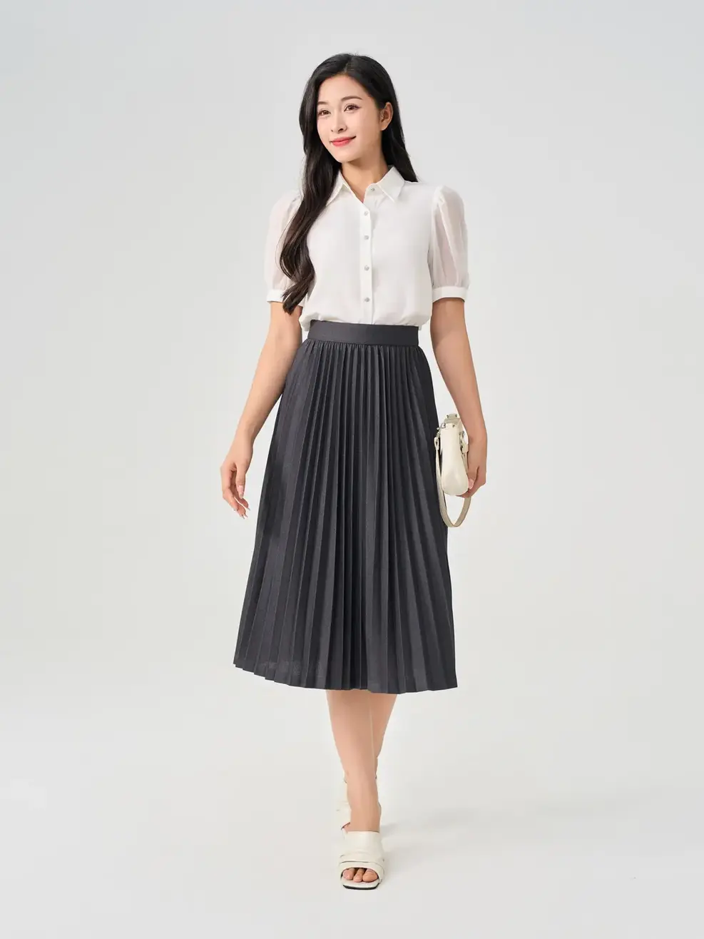 Chân Váy Nữ Dập Xòe Quạt - Xám - S