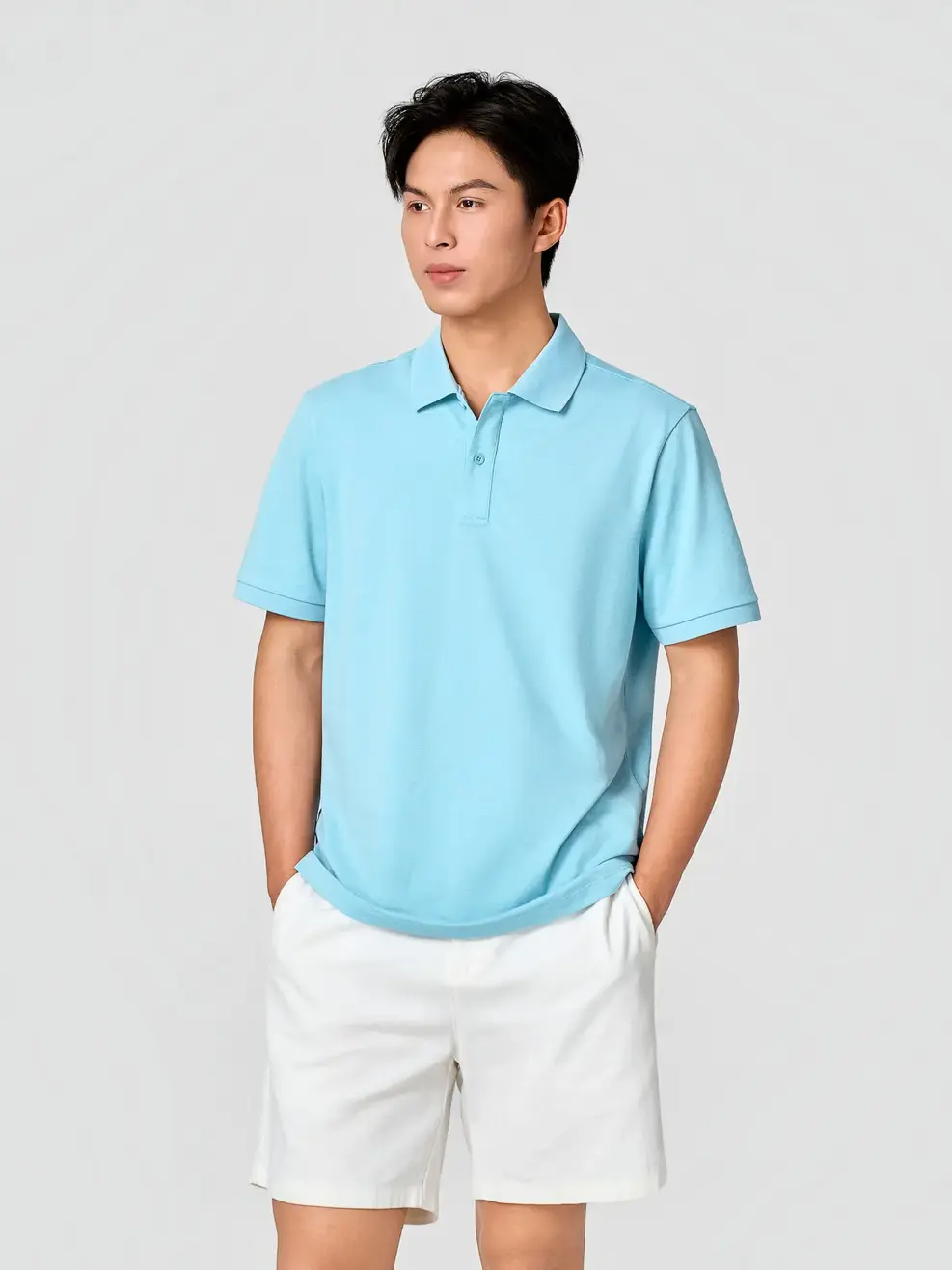 Áo Polo Nam Ngắn Tay Nẹp Che Cúc -  Xanh Da Trời 242 - S
