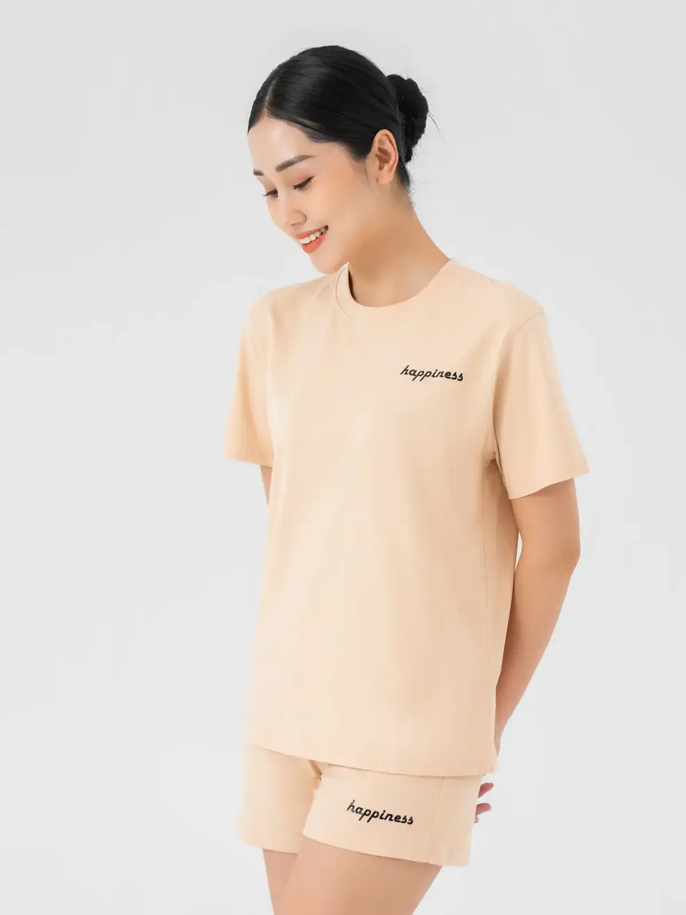 Đồ Bộ Nữ Dáng Suông In Happiness 100% Cotton - Be - L