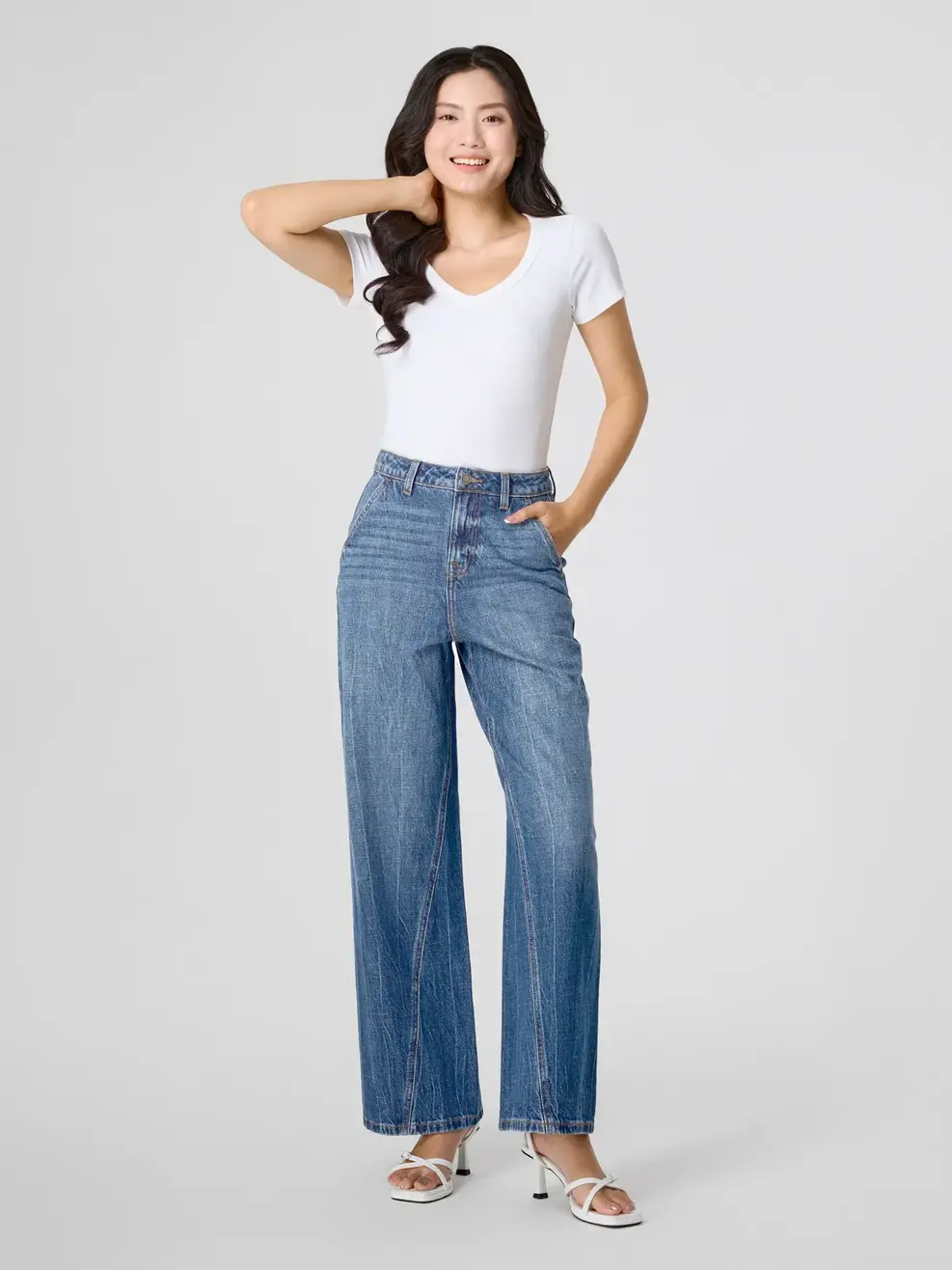 Quần Jeans Gai Xanh Ống Suông Vặn - Màu chàm 002 - 26