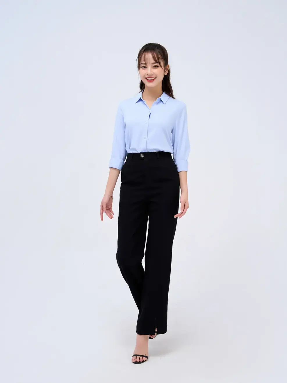 Sơ mi dài tay nữ Visco cơ bản - Xanh - XL