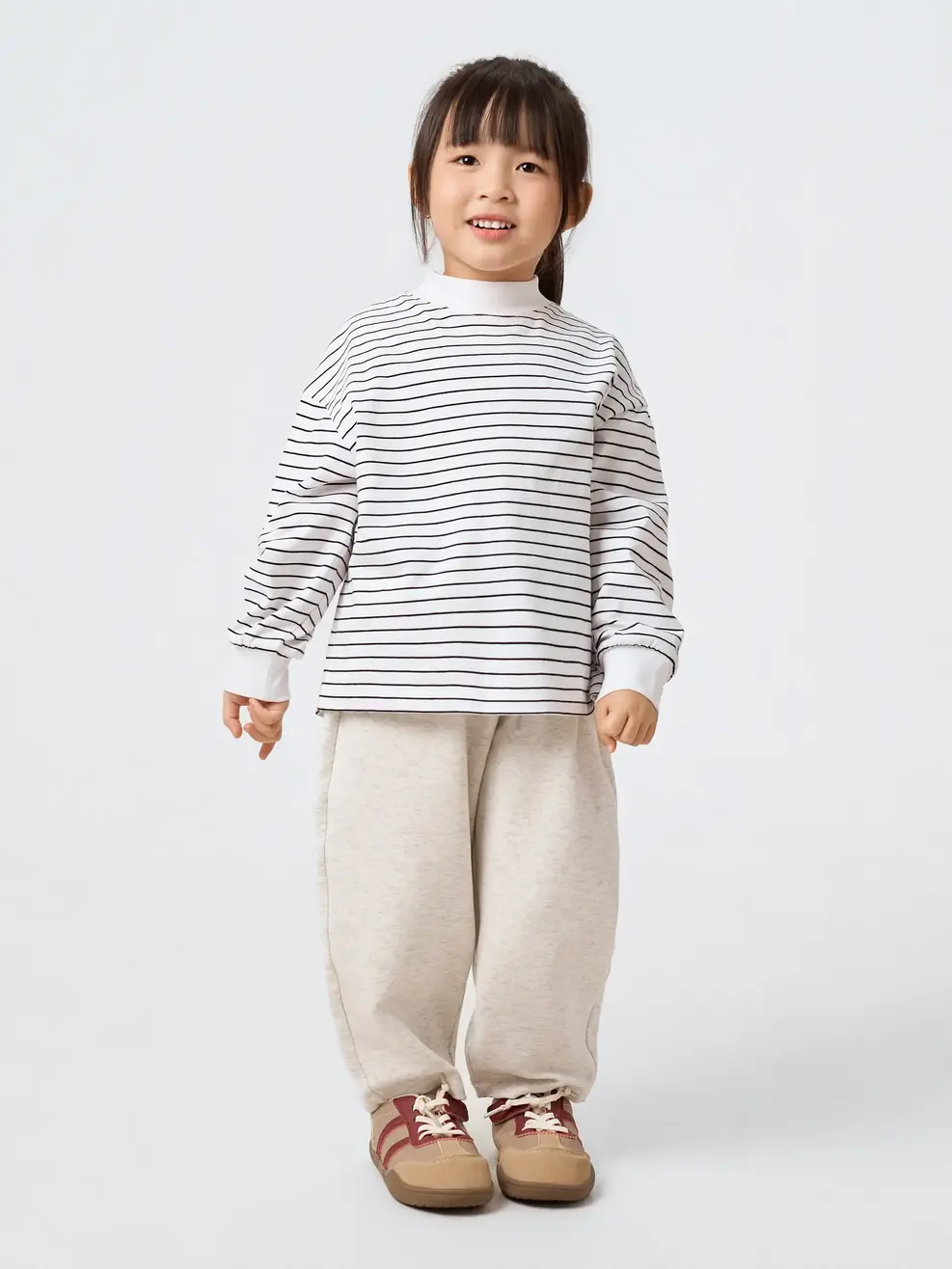 Áo Phông Dài Tay Kids Kẻ Cổ 3cm - Kẻ Trắng 058 - 110