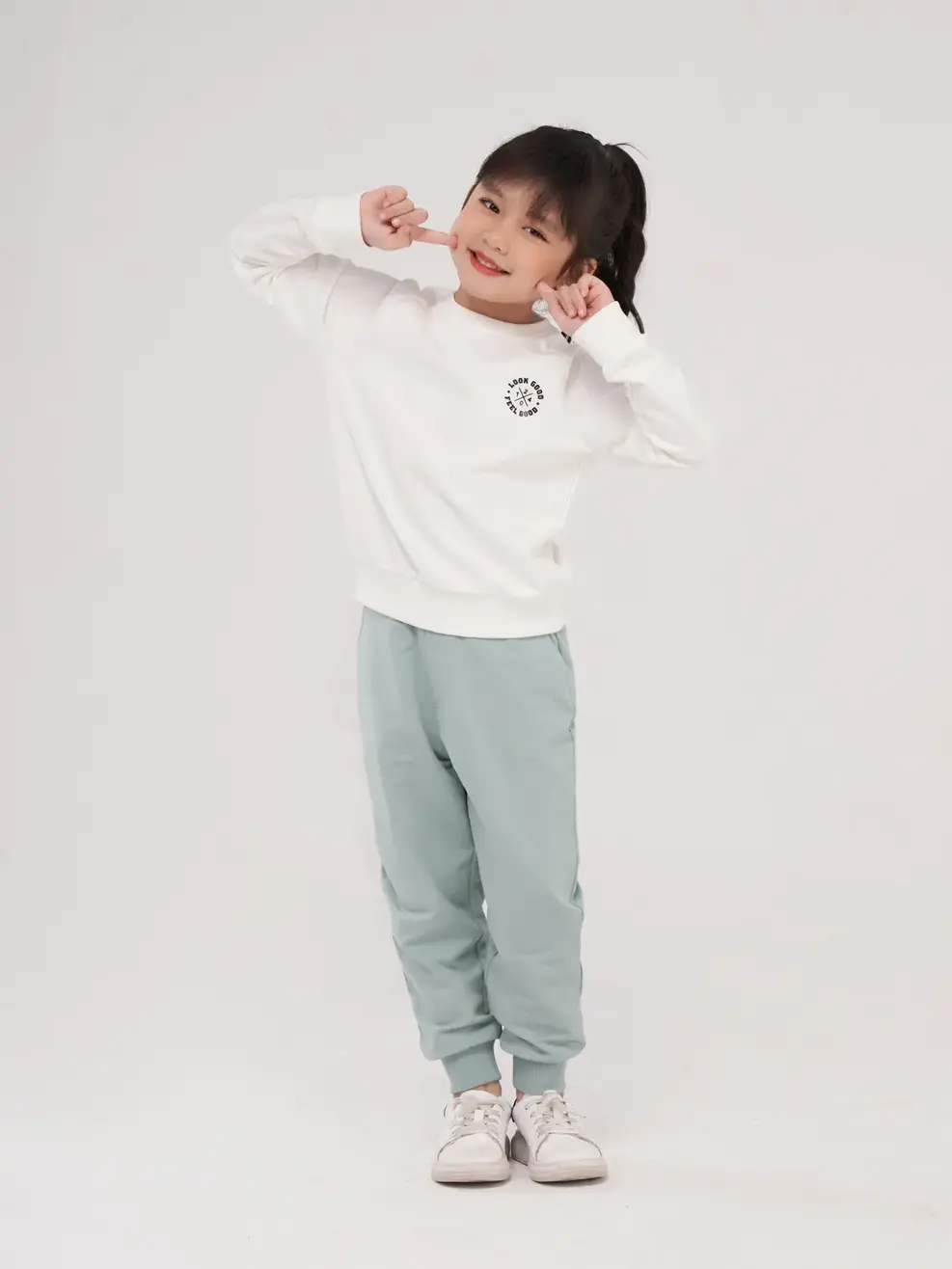 Bộ nỉ kid in logo - Trắng Xanh - 4