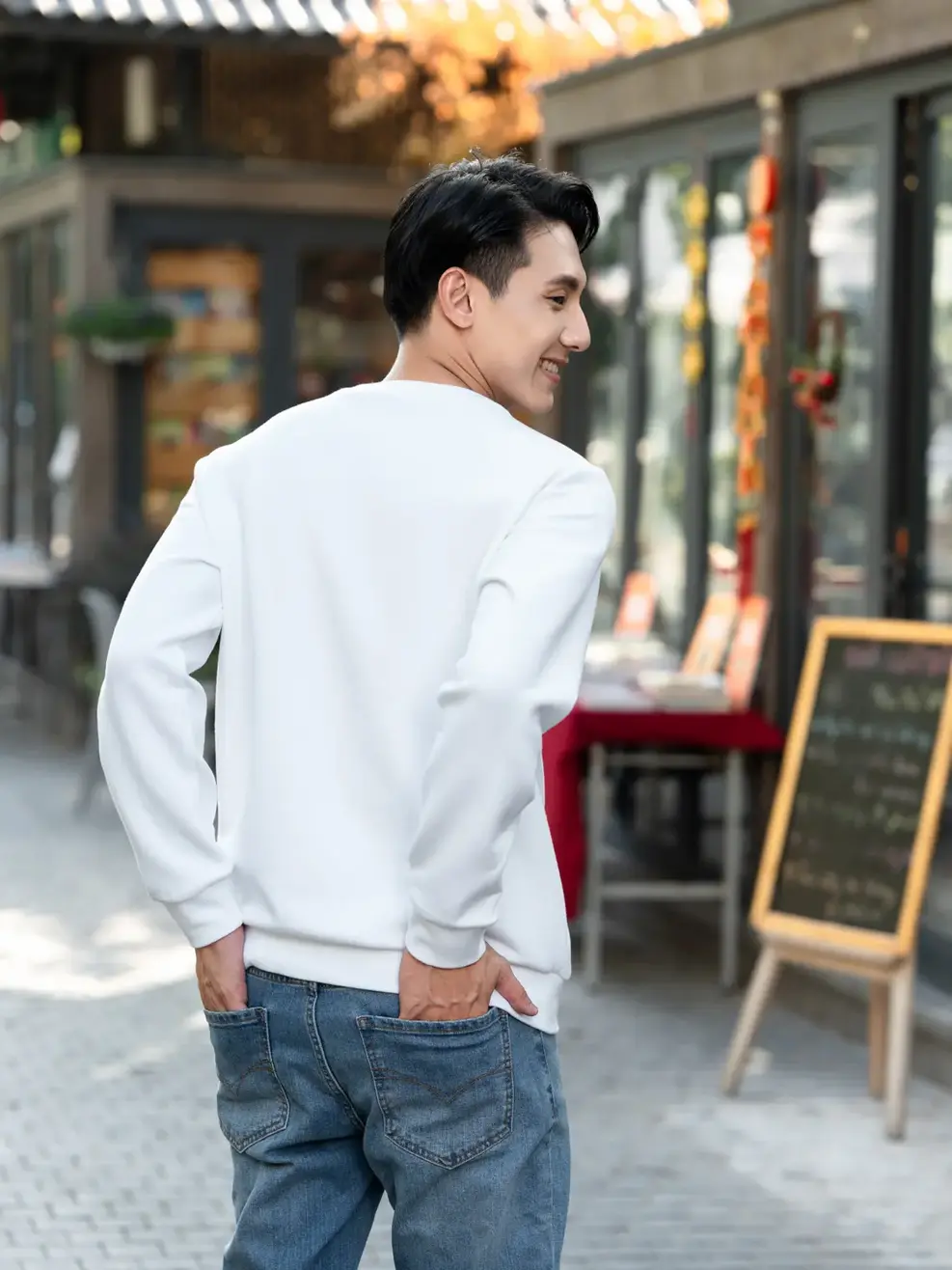 Áo thu đông nam, chất nỉ, ép chữ nổi - Trắng - M