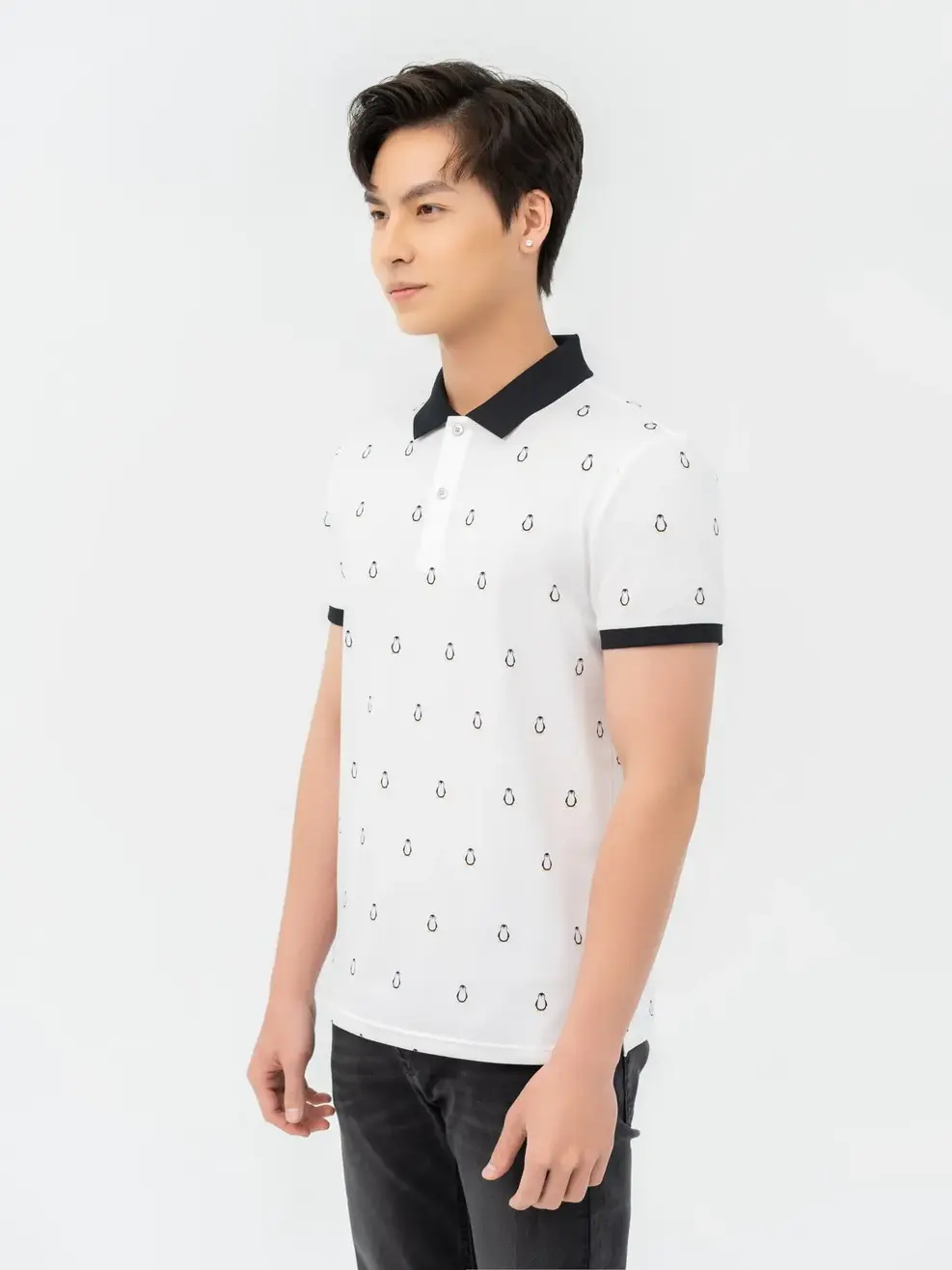 Áo Polo Nam Mắt Chim In Chim Cánh Cụt - Trắng - M