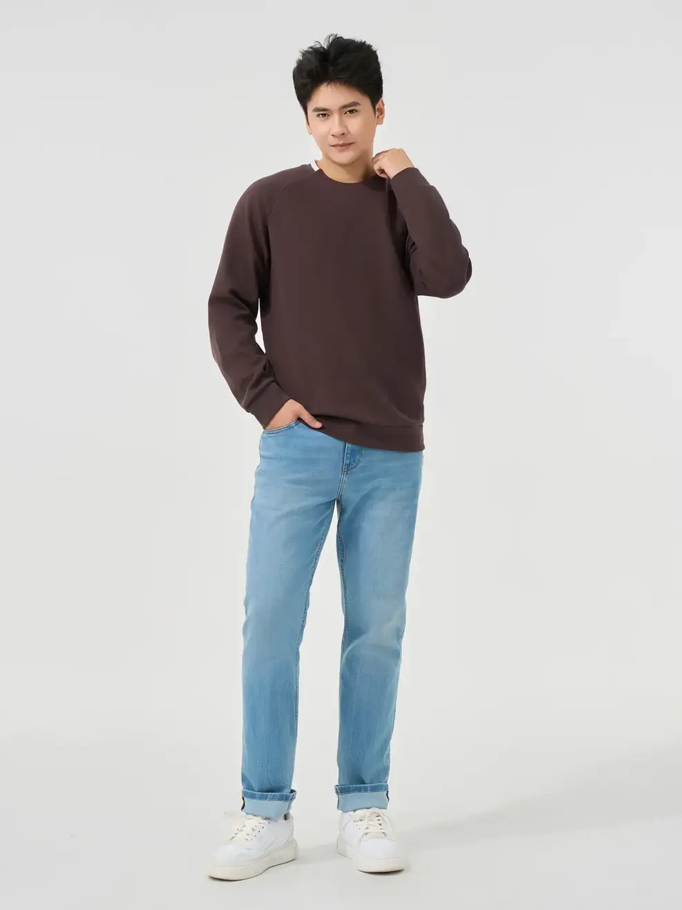 Áo Nỉ Nam Tay Raglan Bo Phối - Nâu 152 - M