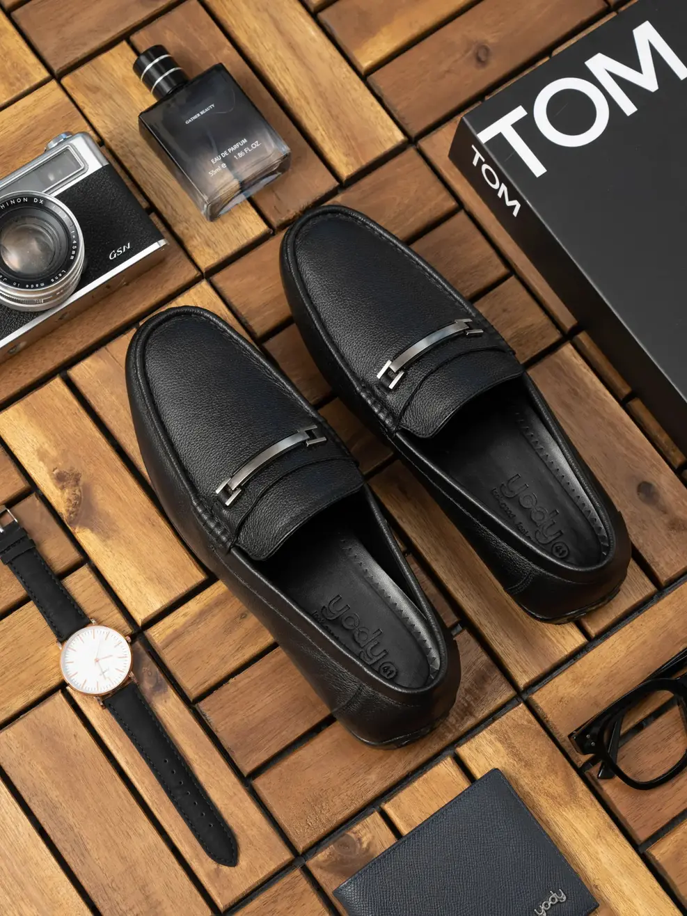 Giày nam moccasin da mill đai khóa - Đen - 42