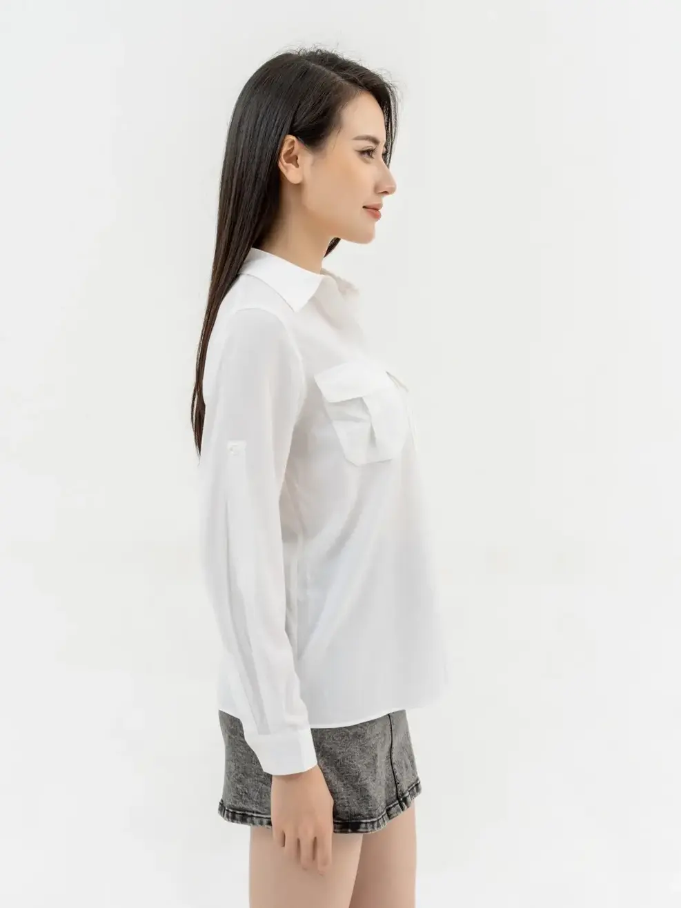 Áo Sơ Mi Tay Dài Nữ Túi Ốp - Trắng - S