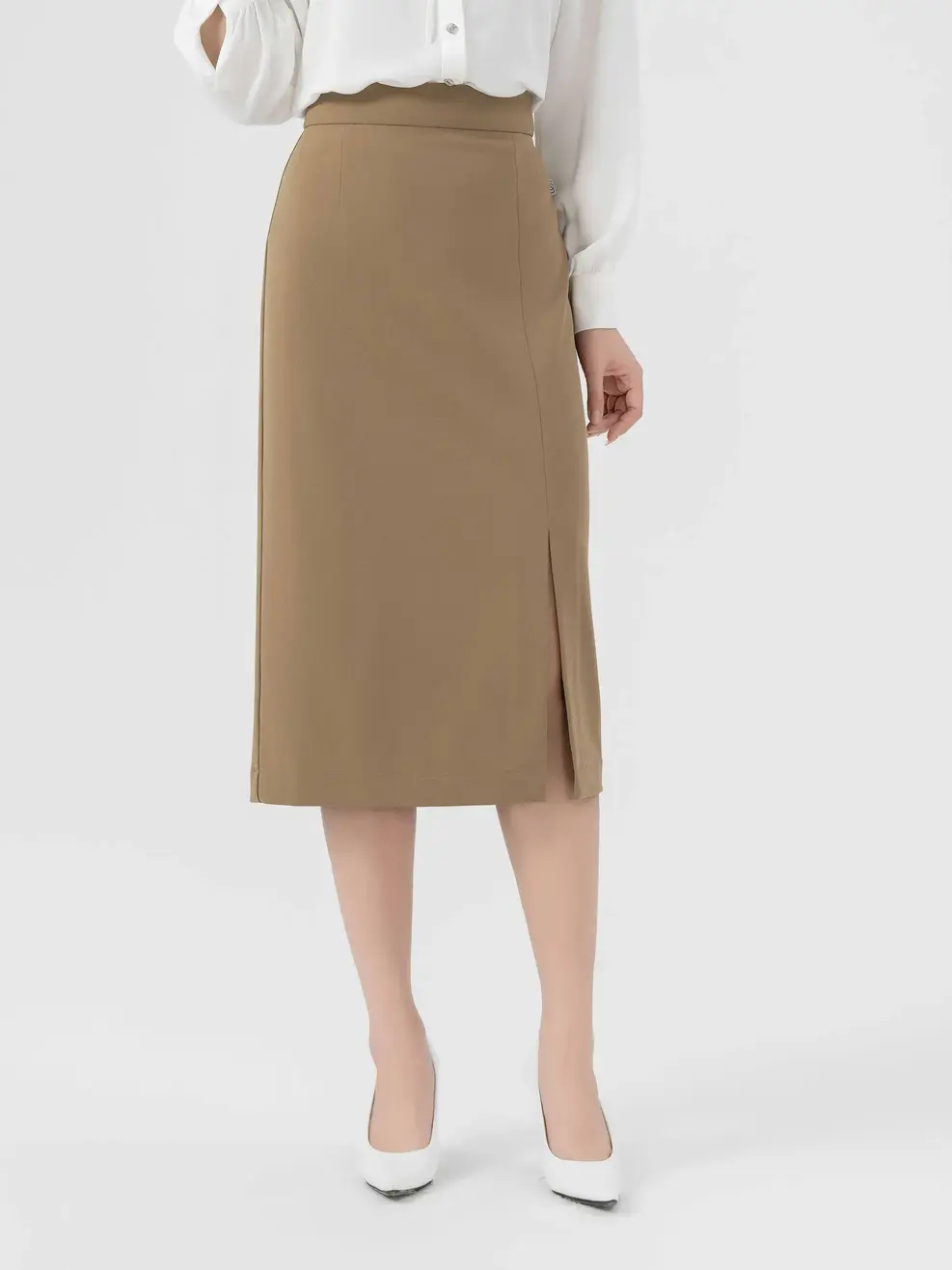 Chân Váy Nữ Cơ Bản Ôm Xẻ Đùi - Kaki - S