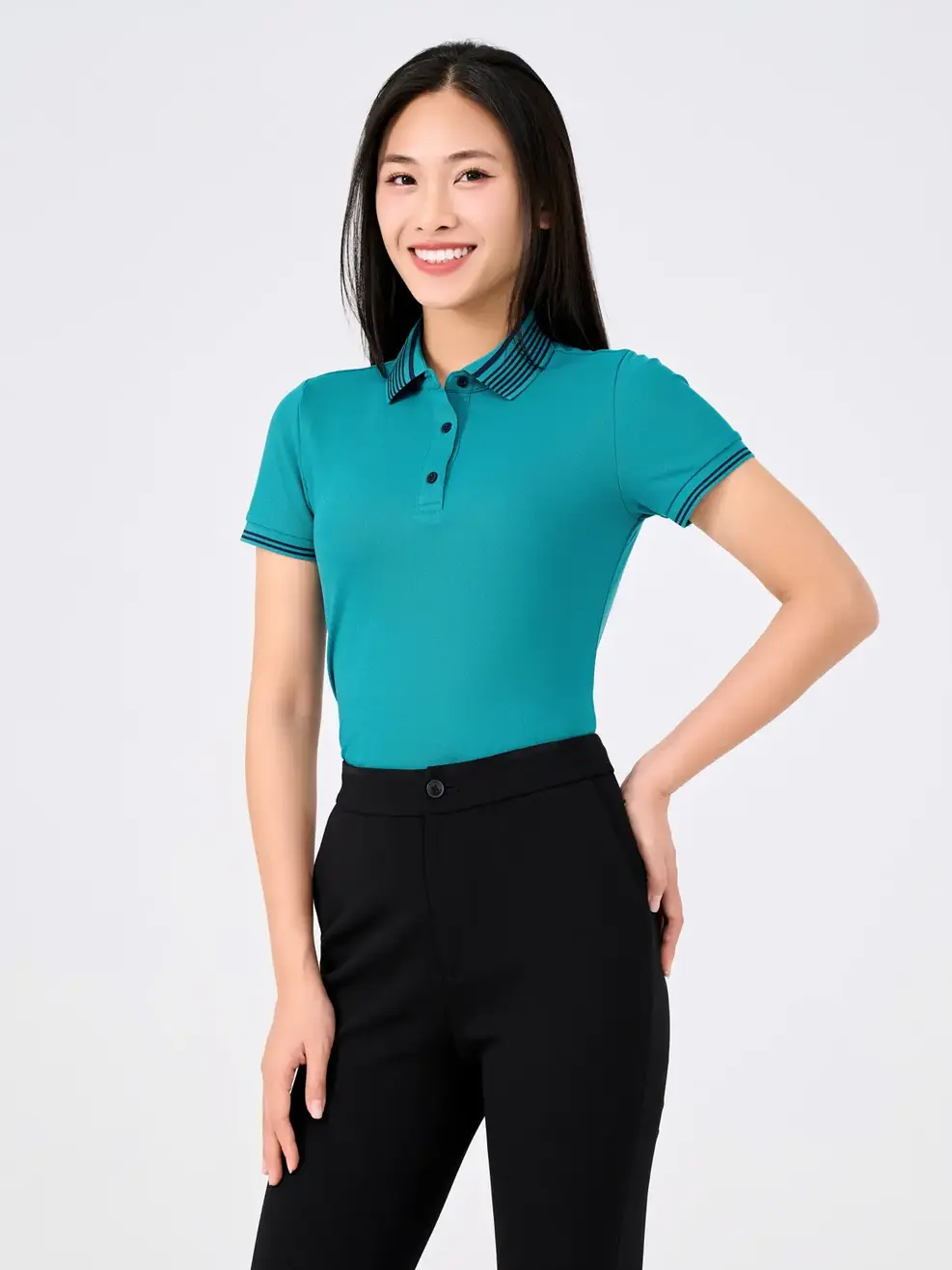 Polo Nữ Phối Màu Bo 02 - Xanh mint - S