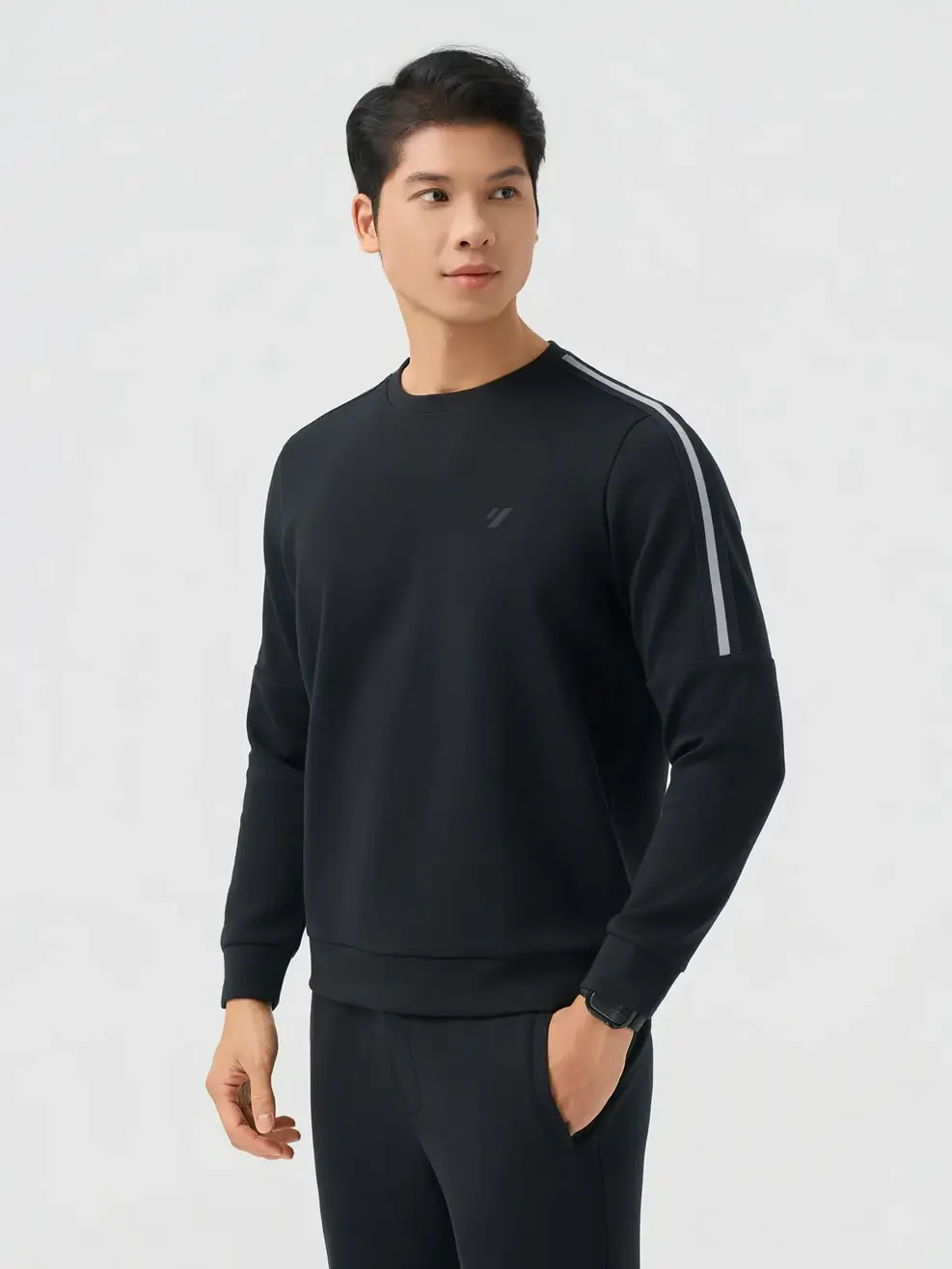 Bộ Đồ Nỉ Thể Thao Cổ Tròn Dây Dệt - ĐEN 002 - M