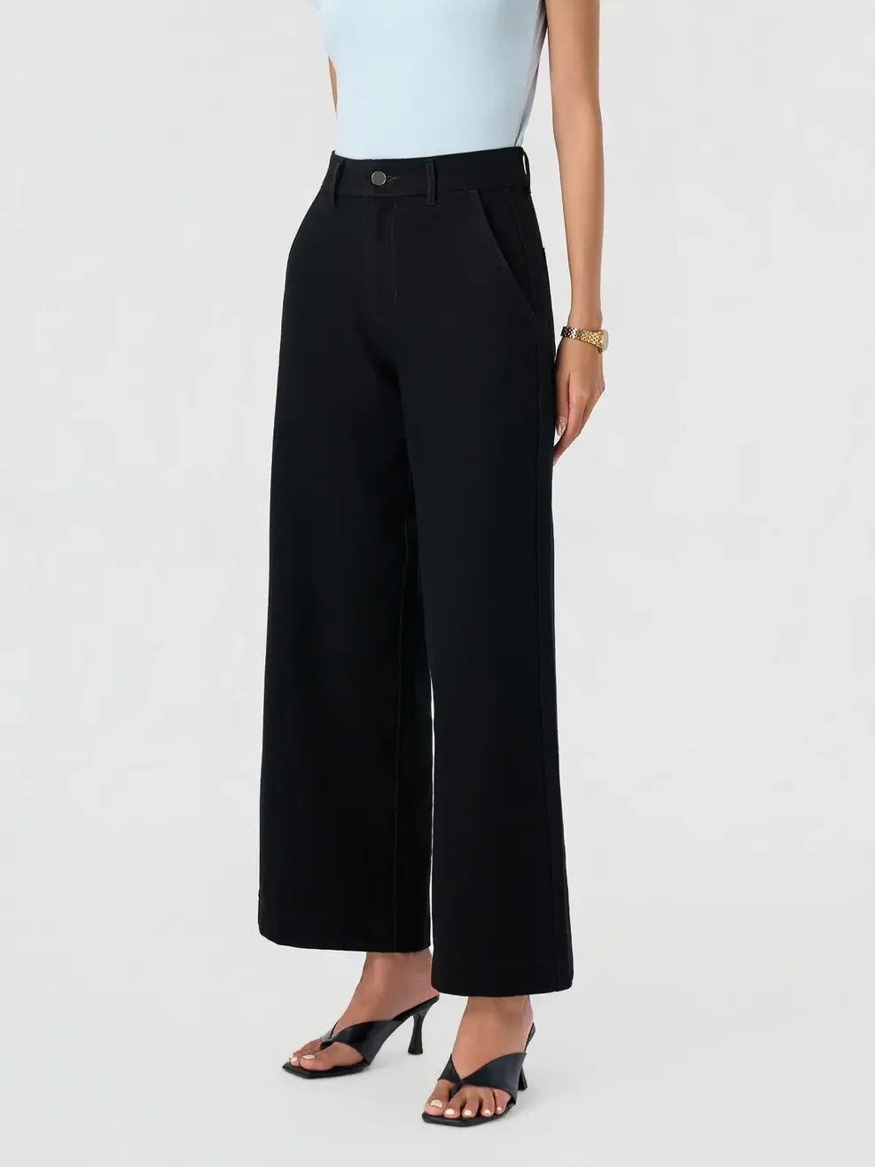 Quần Jeans Nữ Wide Leg Soft Knit Denim Siêu Co Giãn - Đen 073 - 26