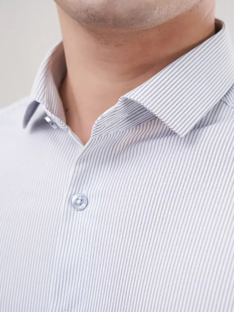 Sơ mi Knit nhật kẻ dài tay - Kẻ tím than nhỏ - XL