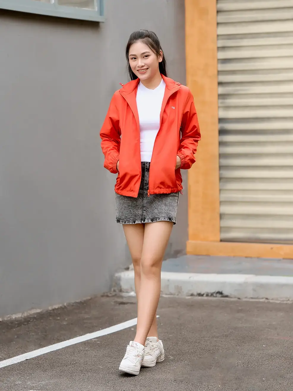 Áo khoác gió nữ trượt nước thông minh - Cam 1 - L
