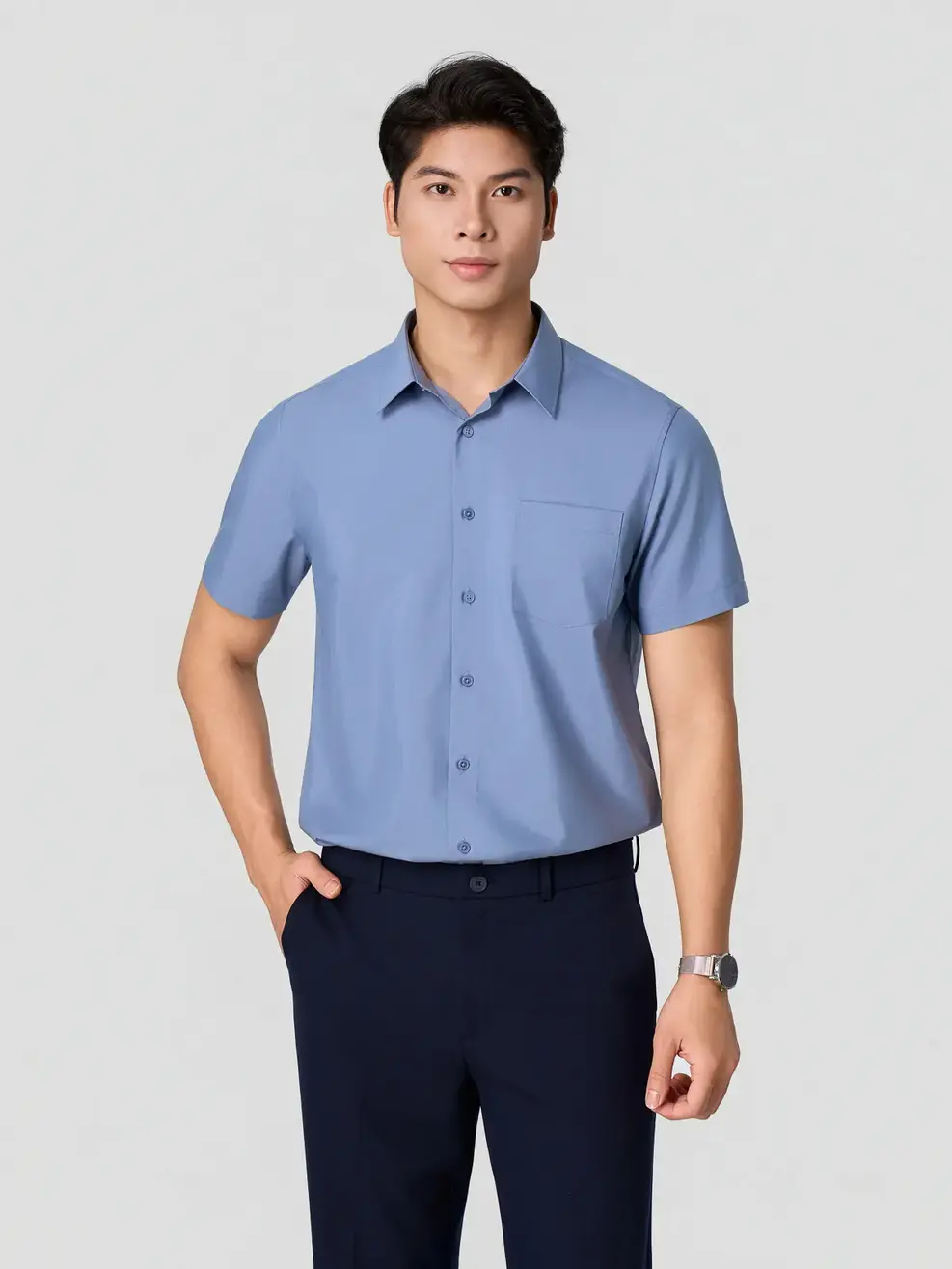 Áo Sơ-mi Ngắn Tay nam vạt ngang phom Regular -  Chì 056 - M