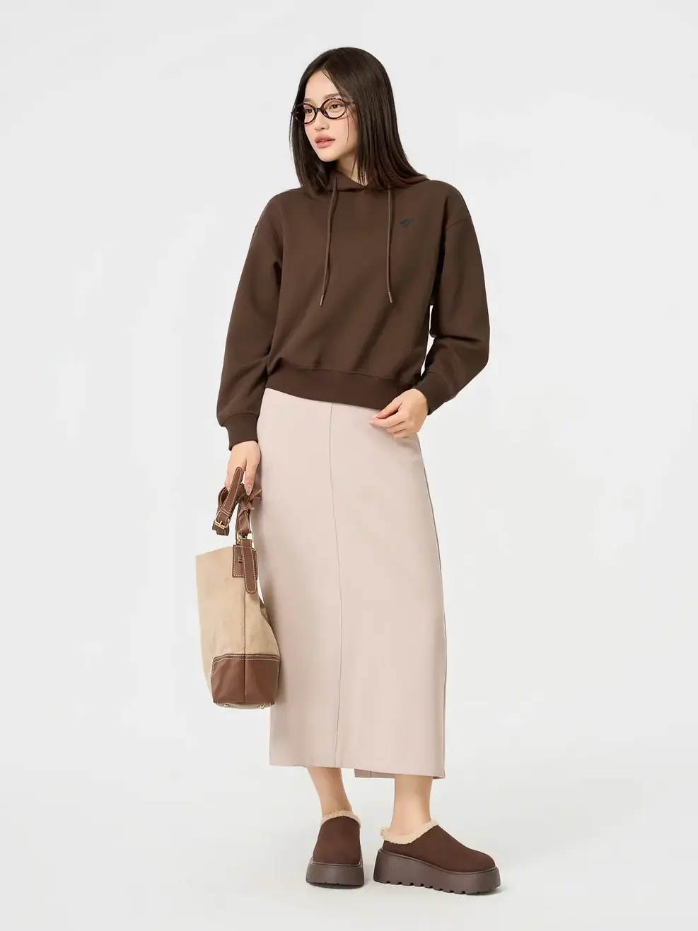 Áo Nỉ Mũ Cơ Bản Dáng Suông - NÂU 147  - S